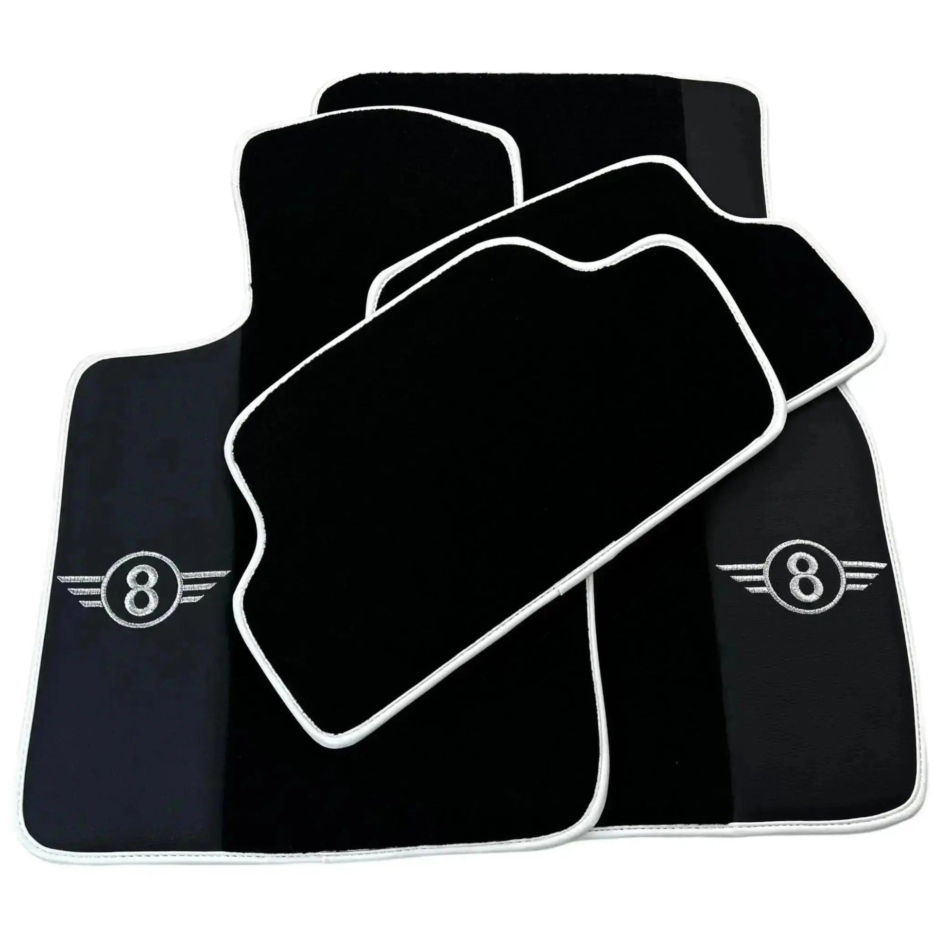 Black Floor Mats for Mini Clubman F54 (2019-2023) with Leather | White Trim - AutoWin