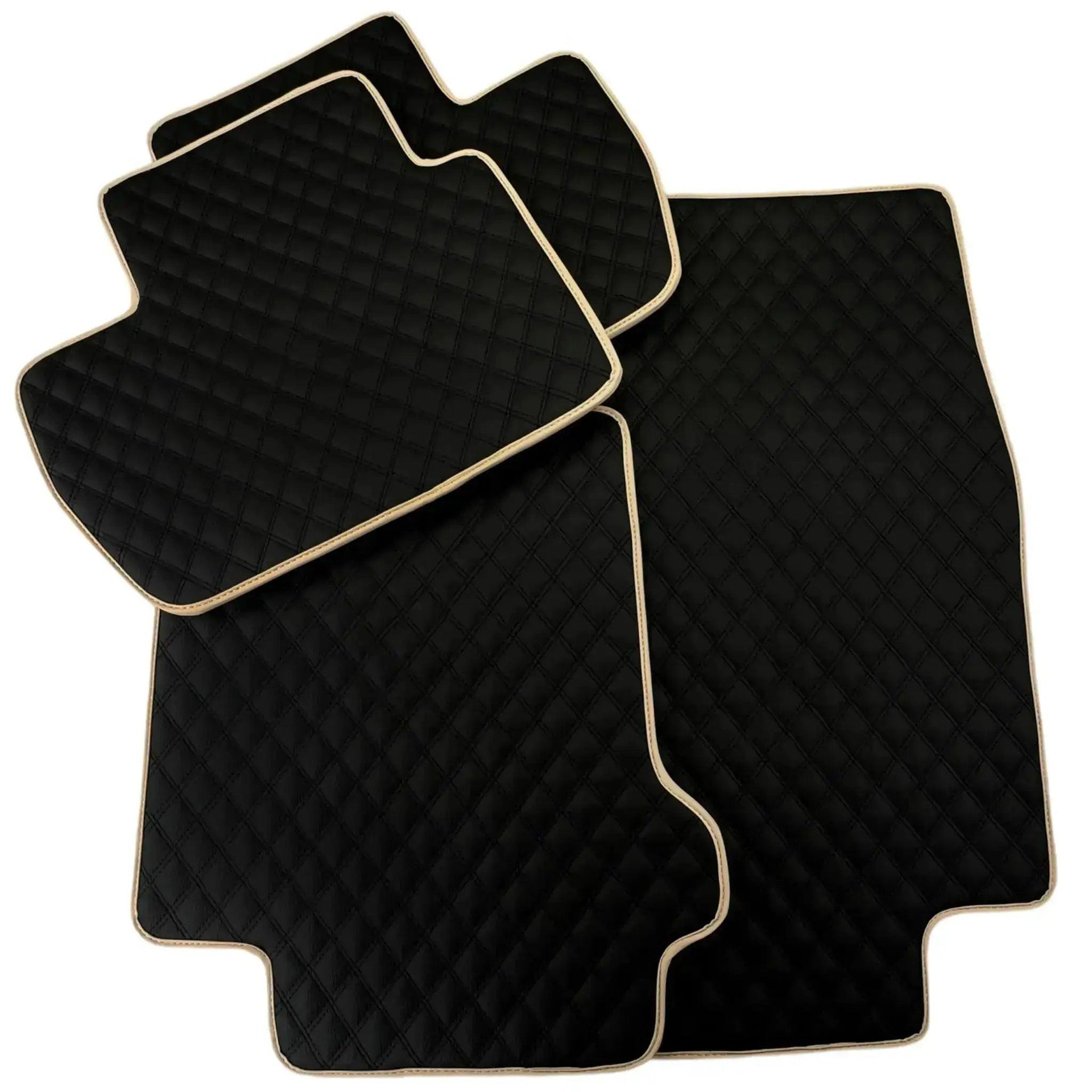 Black Stitched Leather Floor Mats for Maserati GranTurismo MC Stradale (2011-2015) | Beige Trim - AutoWin