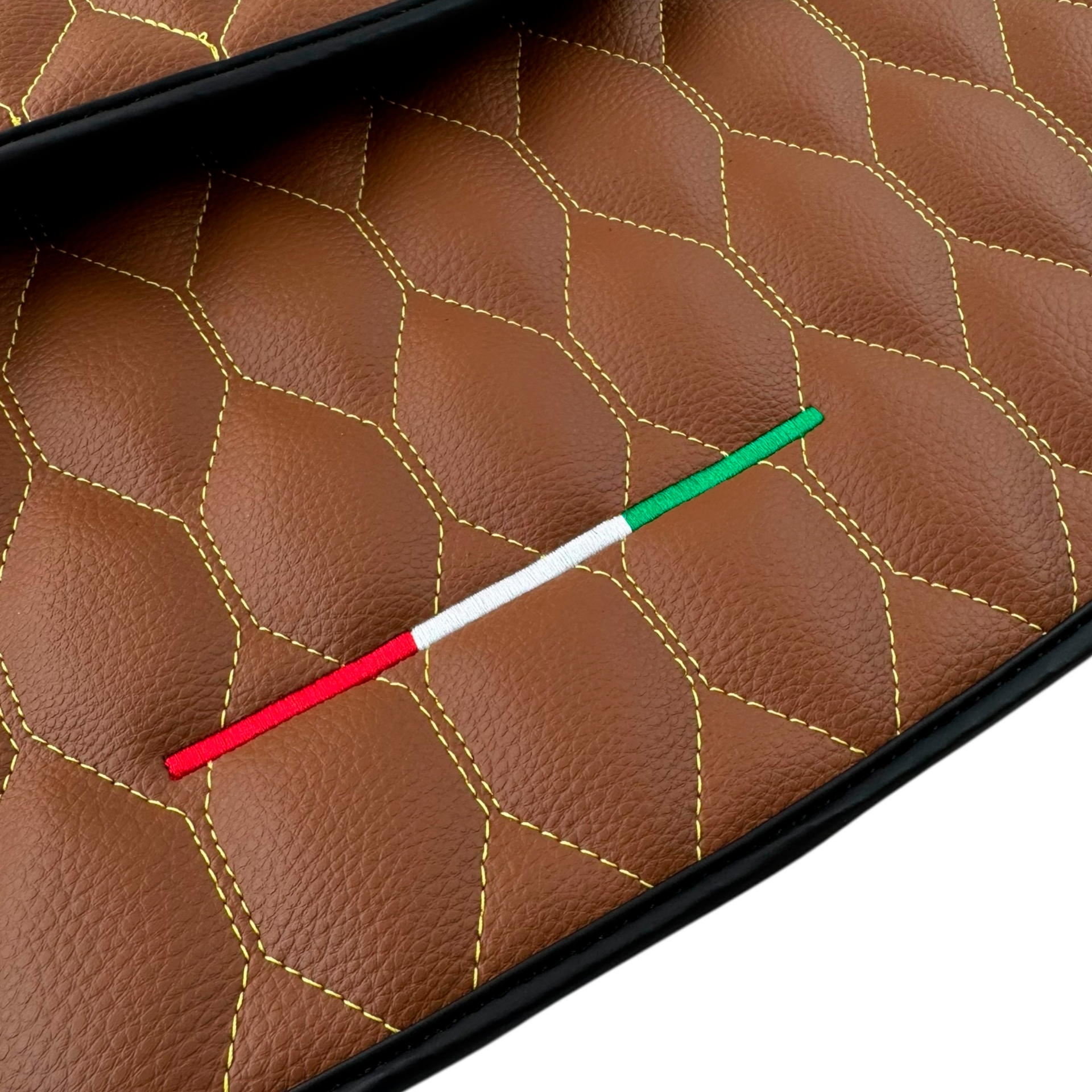 Brown Leather Viper Hex Pattern Floor Mats for Ferrari Purosangue (2023-2024) with Italian Flag