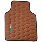 Brown Leather Viper Hex Pattern Floor Mats for Ferrari Purosangue (2023-2024) with Italian Flag
