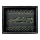 Black Leather Corvette C8 Inspired Wall Art: Embroidered Yellow Stitch - AutoWin