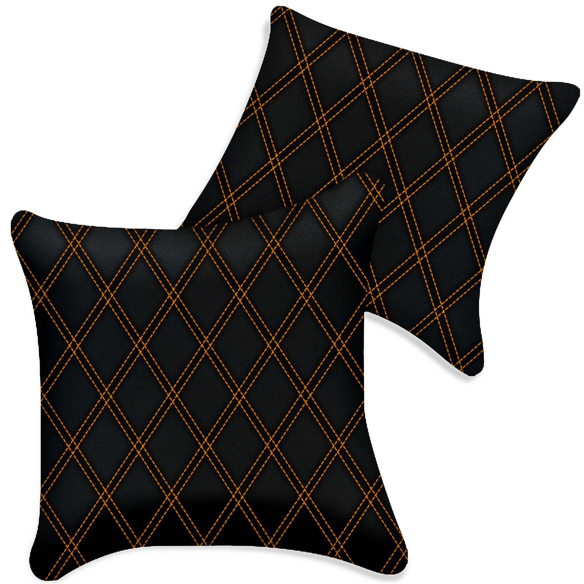 Customizable Black Leather Pillows Set of 2 for All Vehicles | Double Diamond Pattern
