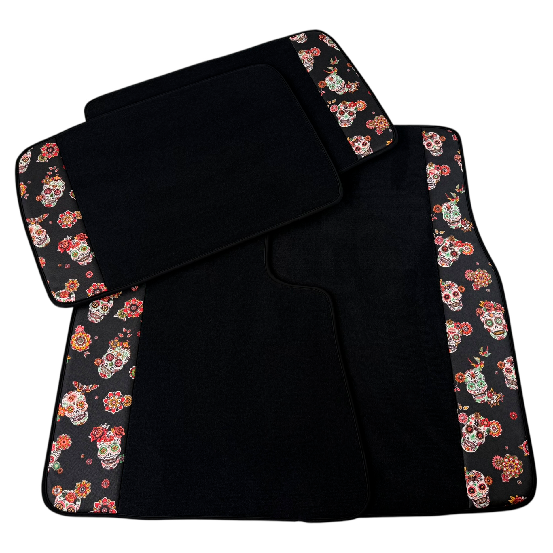 Black Car Floor Mats for Rolls-Royce Cullinan (2018-2025) with Black Floral Skull Design