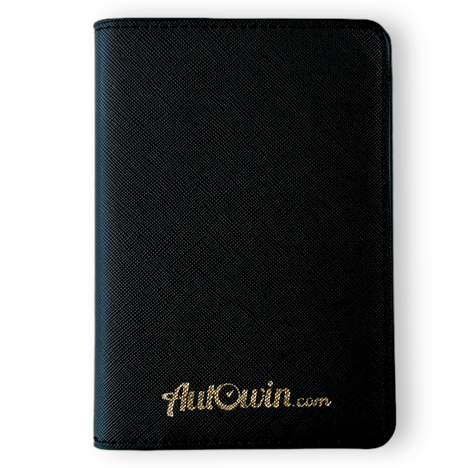 Black Leather AutoWin Passport Holder with Golden Logo - AutoWin