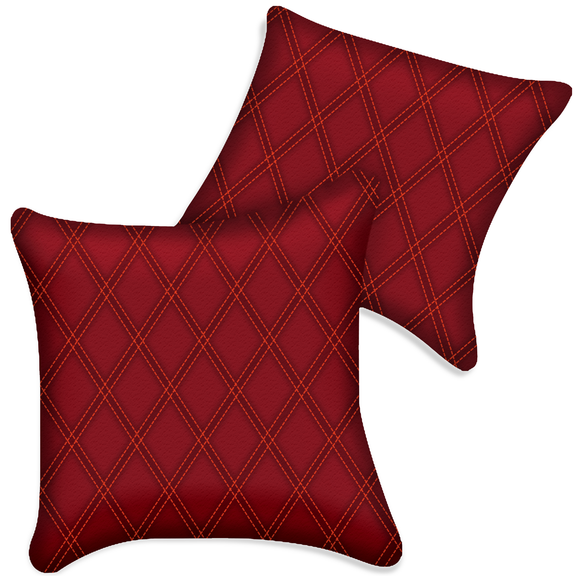 Customizable Red Leather Pillows Set of 2 for All Vehicles | Double Diamond Pattern