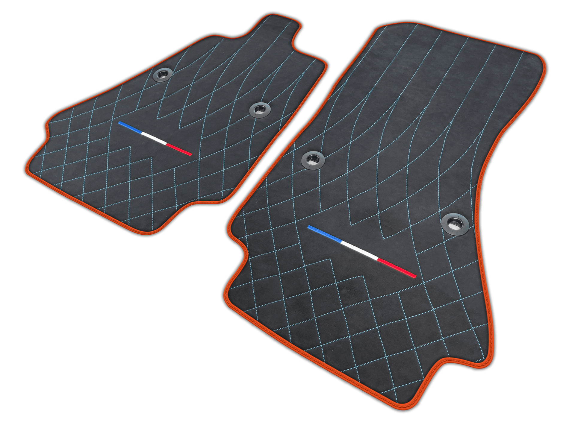 Alcantara Leather Black Floor Mats for Bugatti Chiron with FR Flag | Various Trim Colors