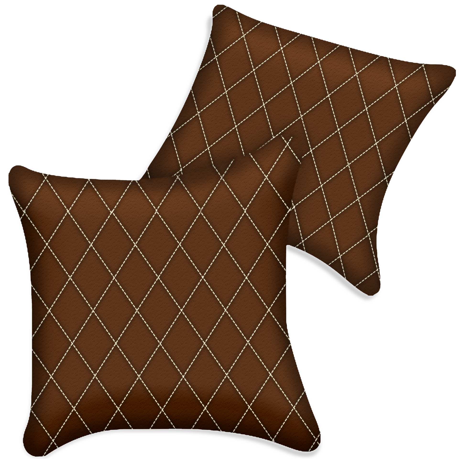 Customizable Brown Leather Pillows Set of 2 for All Vehicles | Single Diamond Pattern