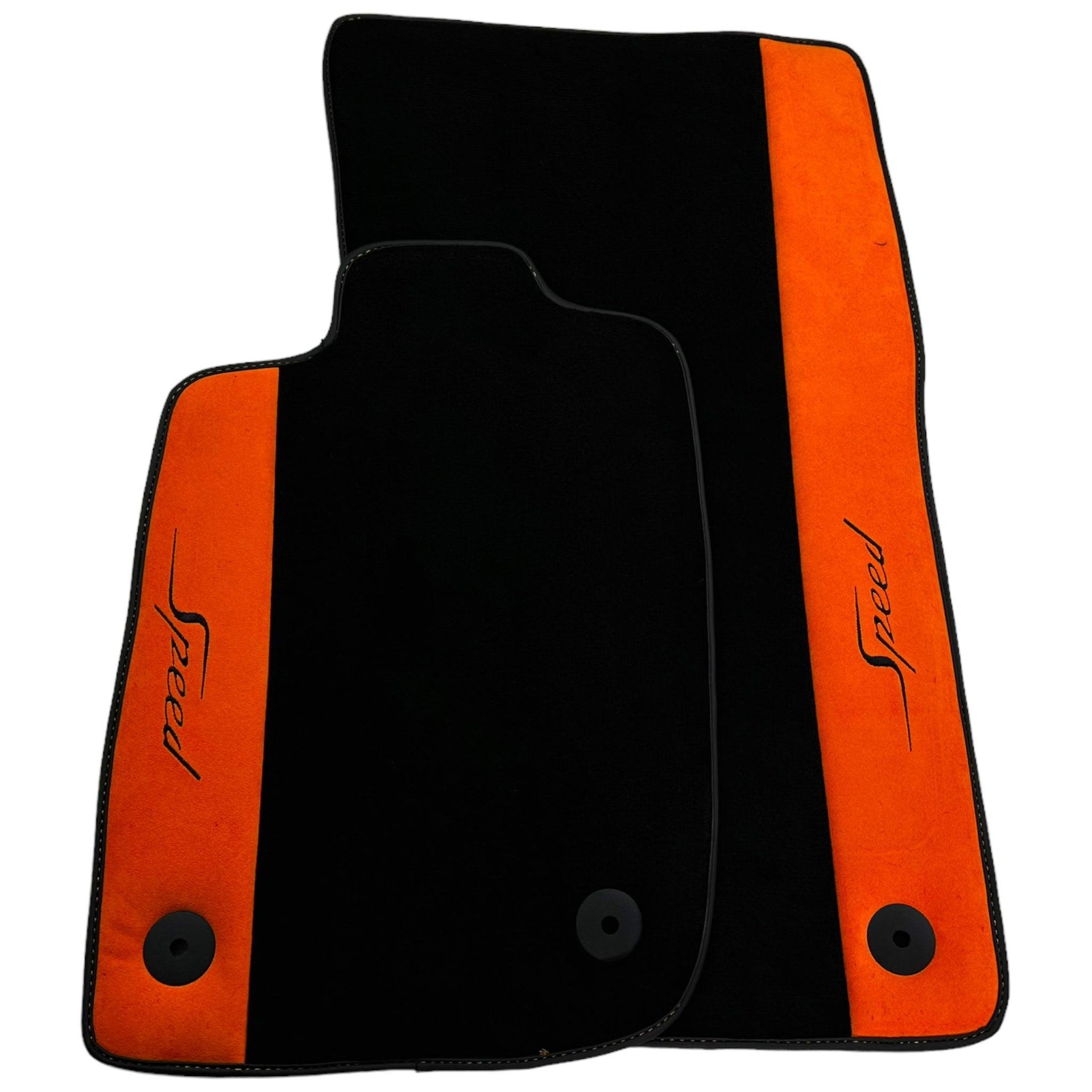 Black Floor Mats For Bentley Continental GT (2018–2023) with Orange Alcantara Leather - AutoWin