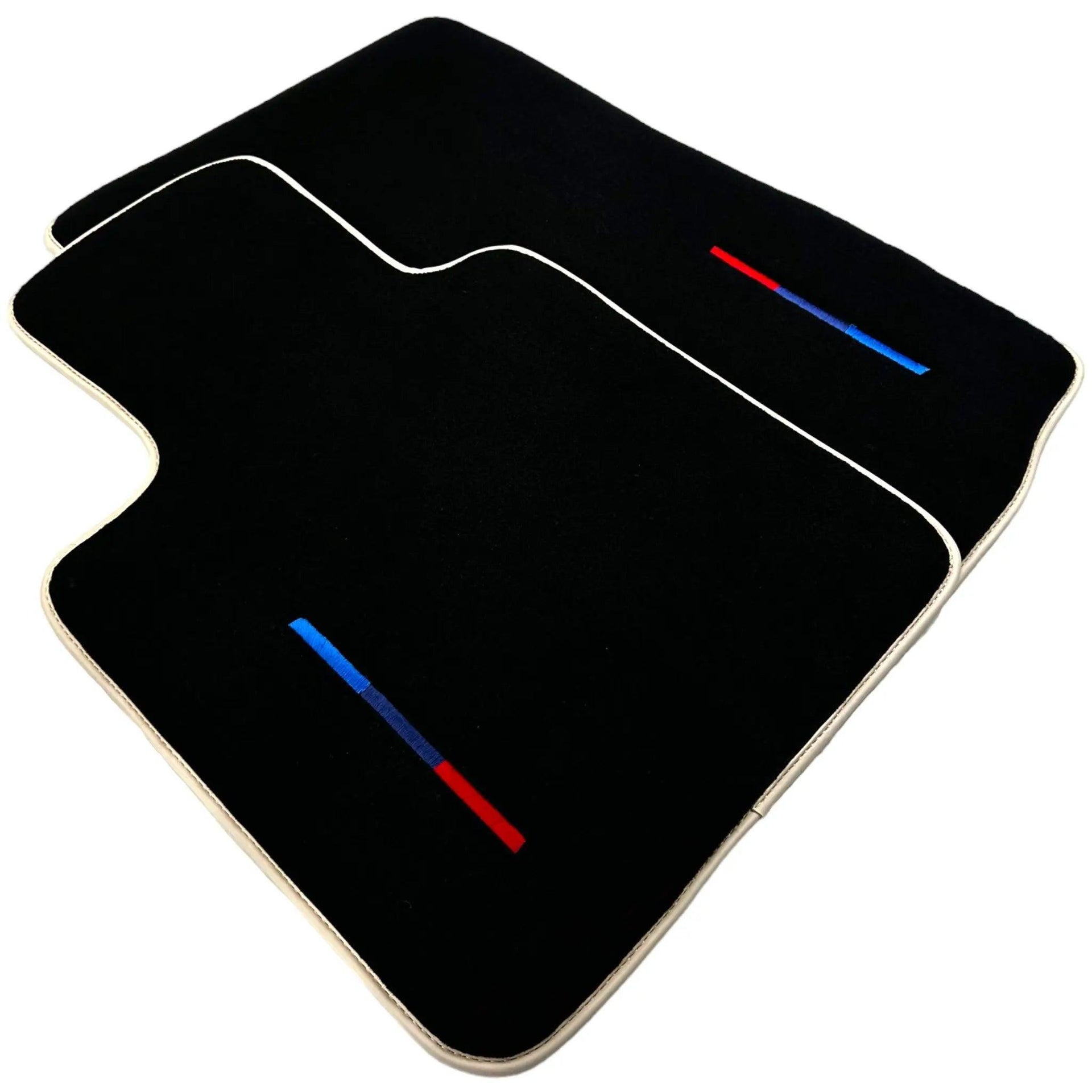 Black Floor Mats For BMW Z4 Series E89 With Color Stripes and Beige Trim Tailored Set Perfect Fit - AutoWin