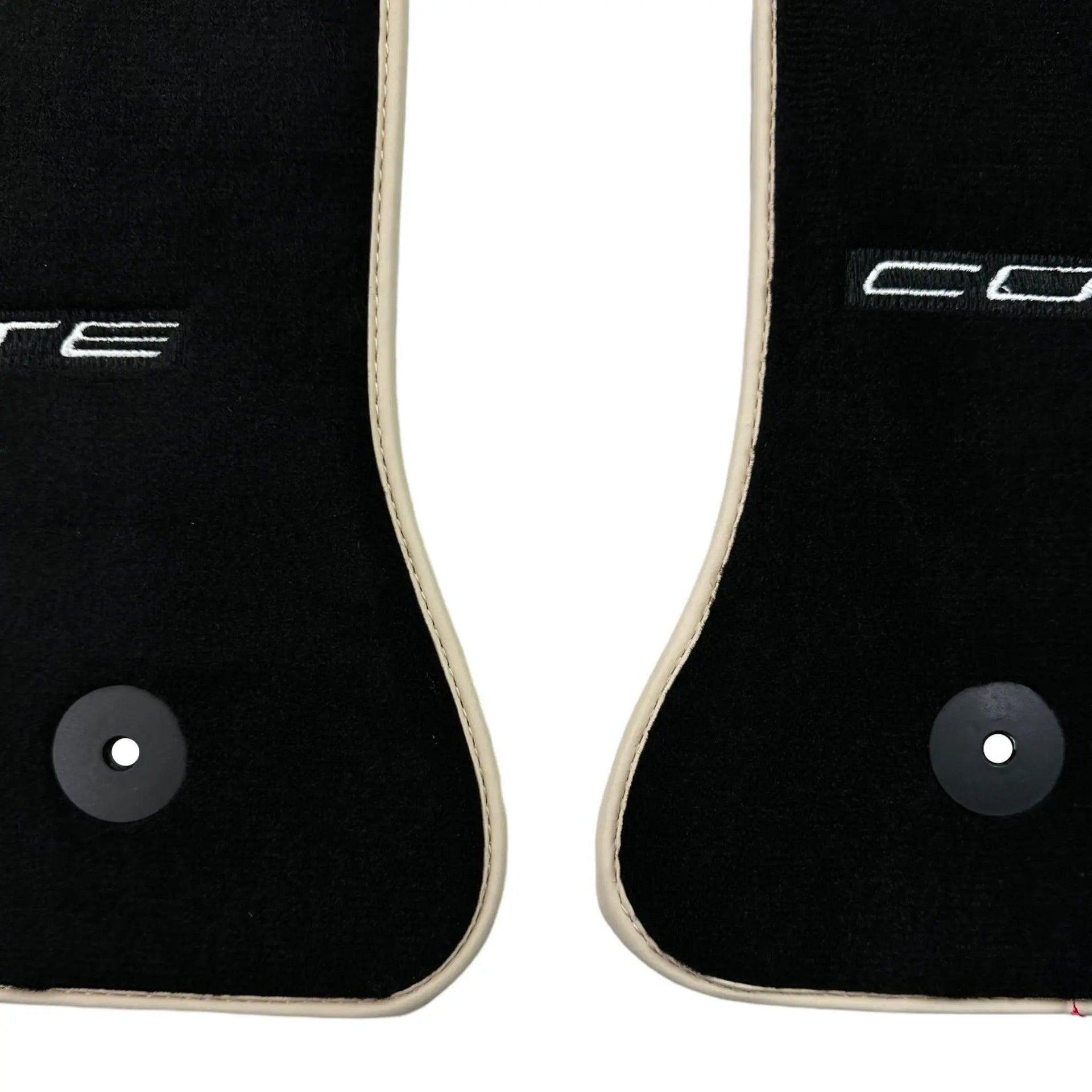 Black Floor Mats For Chevrolet Corvette C7 Convertible (2014-2019) with Beige Trim - AutoWin