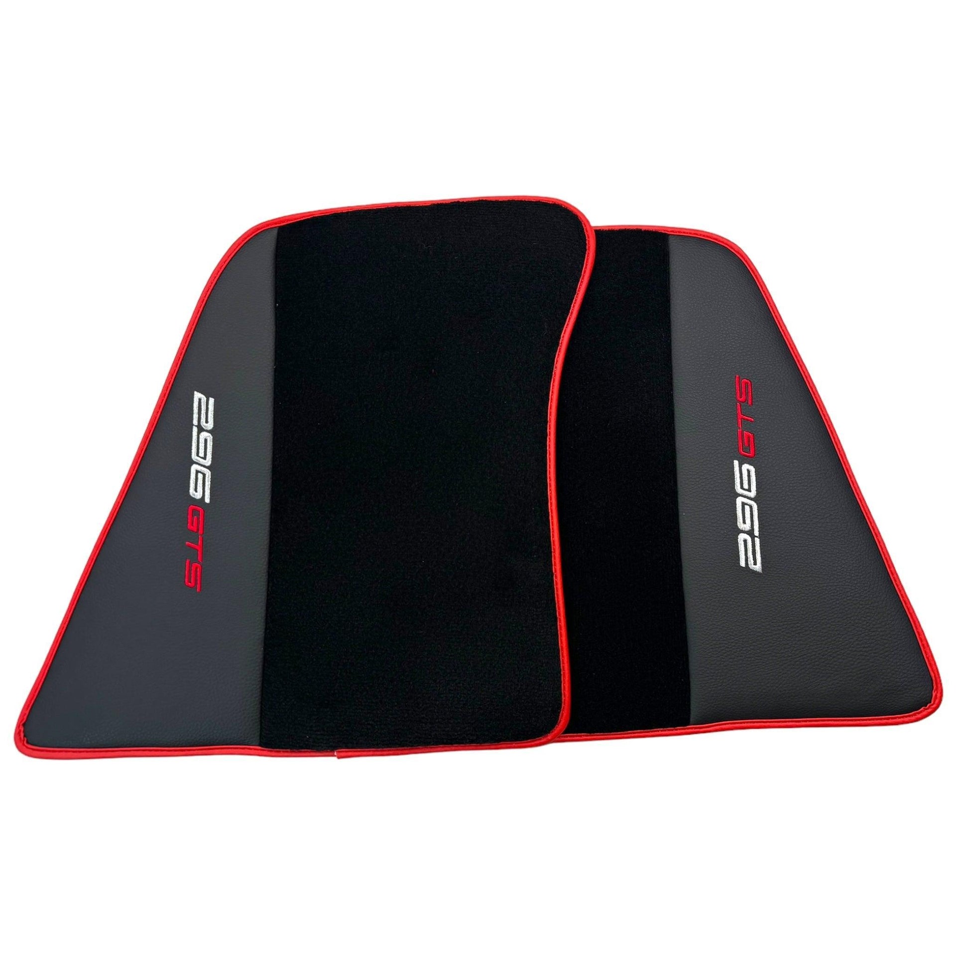 Black Floor Mats for Ferrari 296 GTS (2022-2024) with Leather and Red Trim - AutoWin