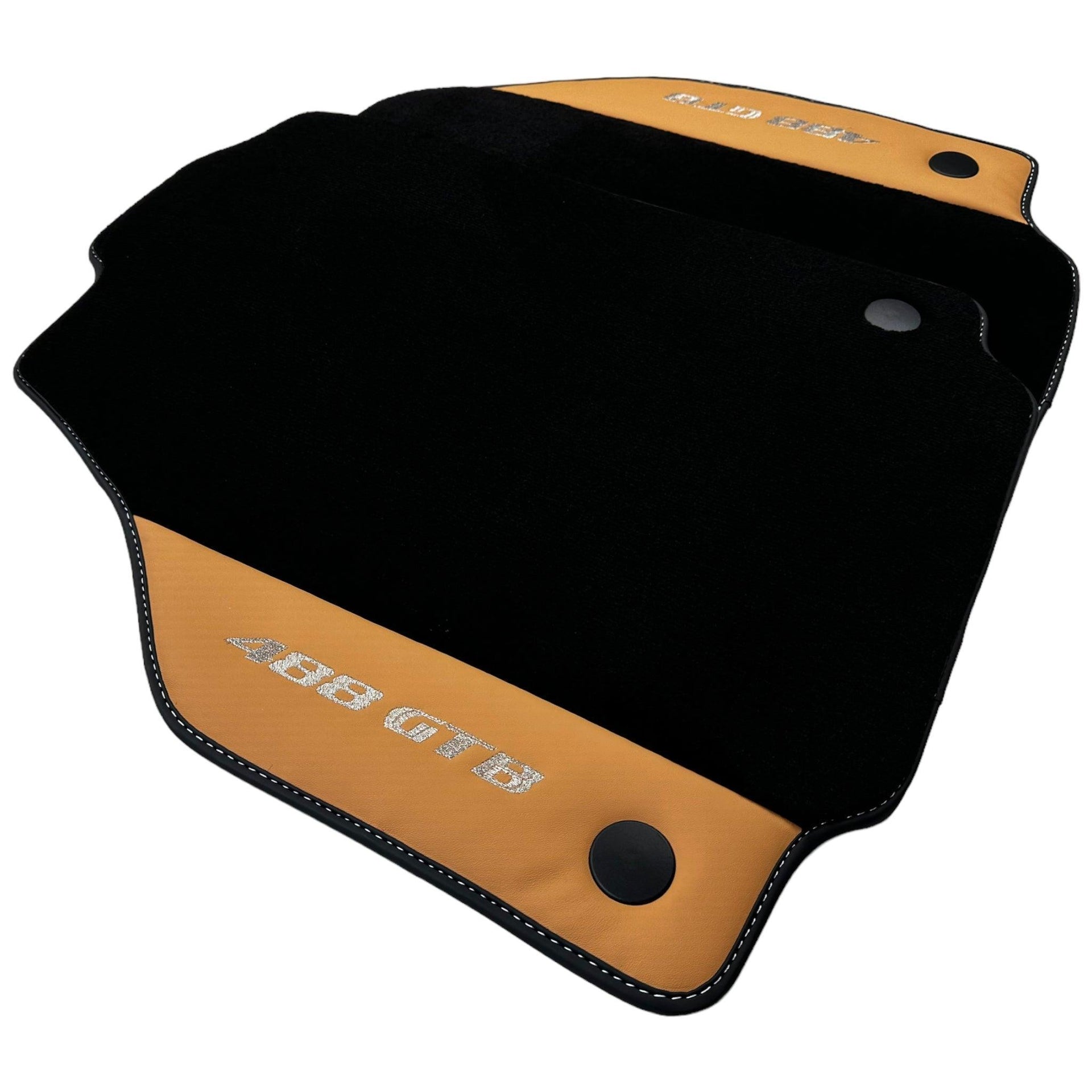 Black Floor Mats for Ferrari 488 GTB (2015-2022) with Beige Tradizione Nappa Leather - AutoWin