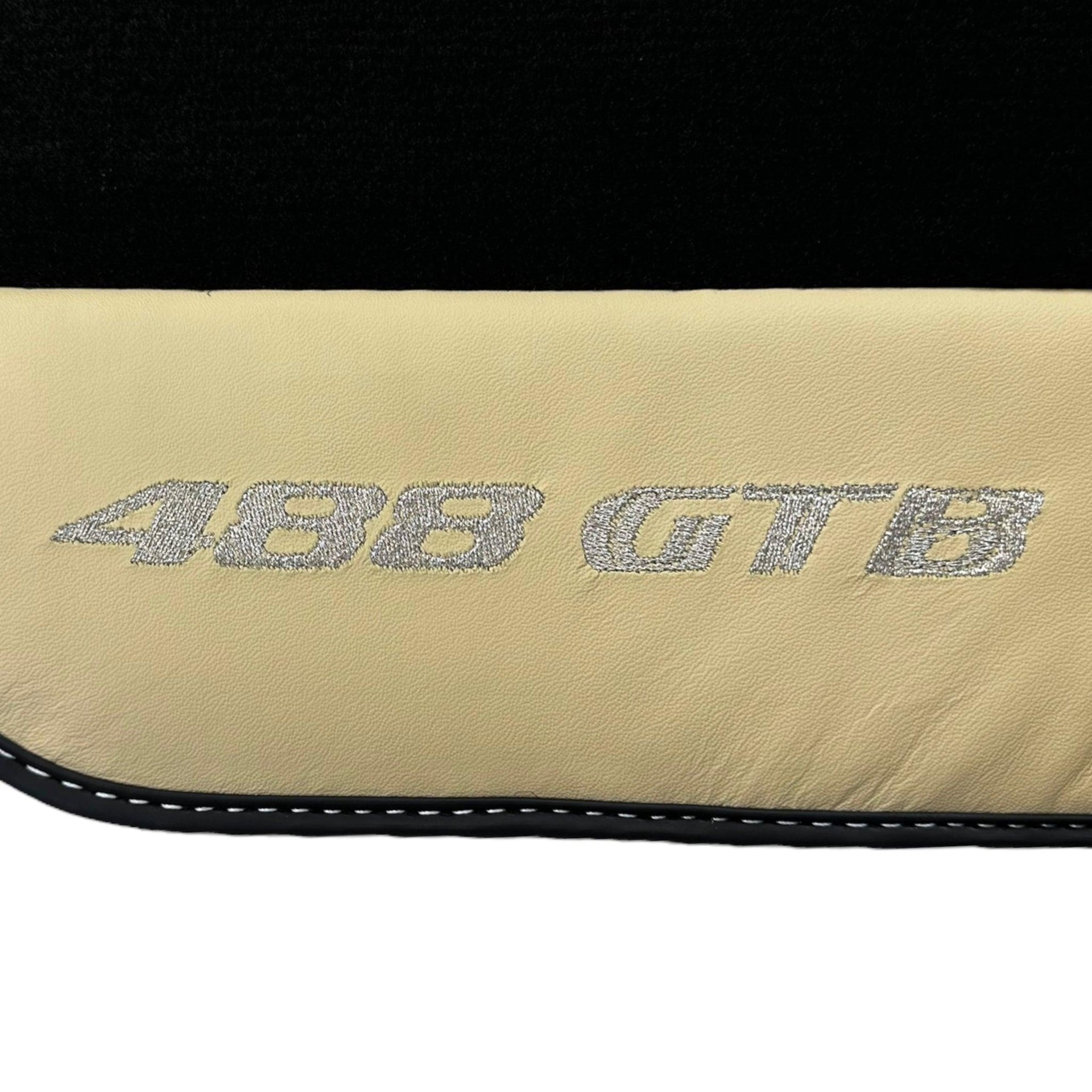 Black Floor Mats for Ferrari 488 GTB (2015-2022) with Crema Nappa Leather - AutoWin