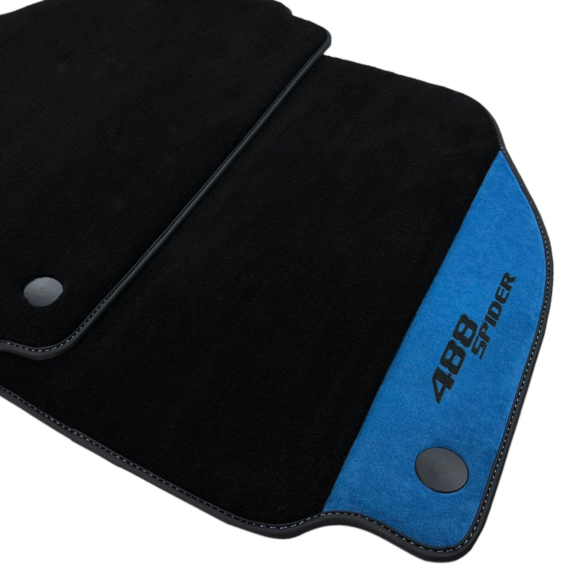 Black Floor Mats For Ferrari 488 Spider 2015-2022 With Blue Alcantara Leather - AutoWin