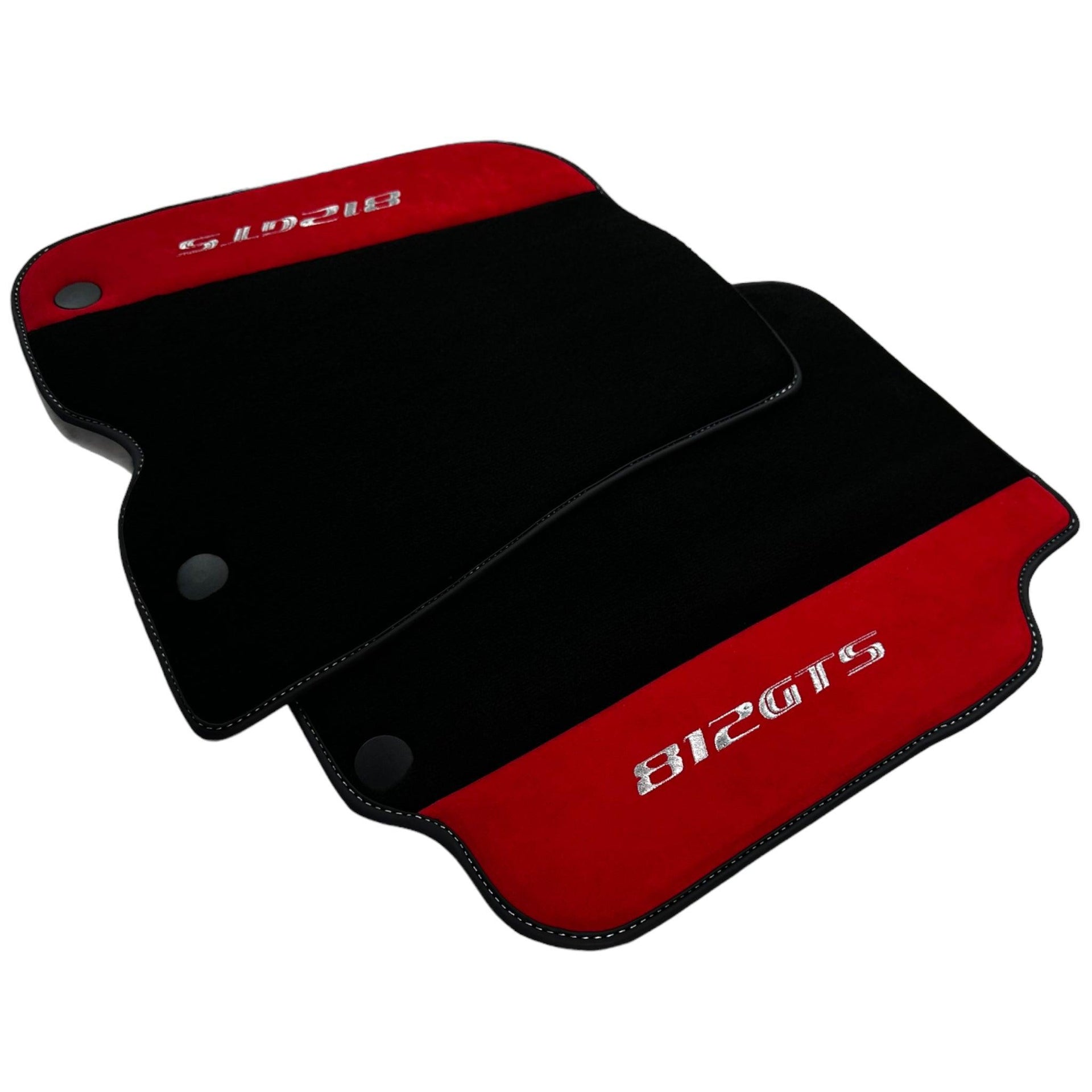 Black Floor Mats for Ferrari 812 GTS (2019-2023) with Red Alcantara Leather - AutoWin
