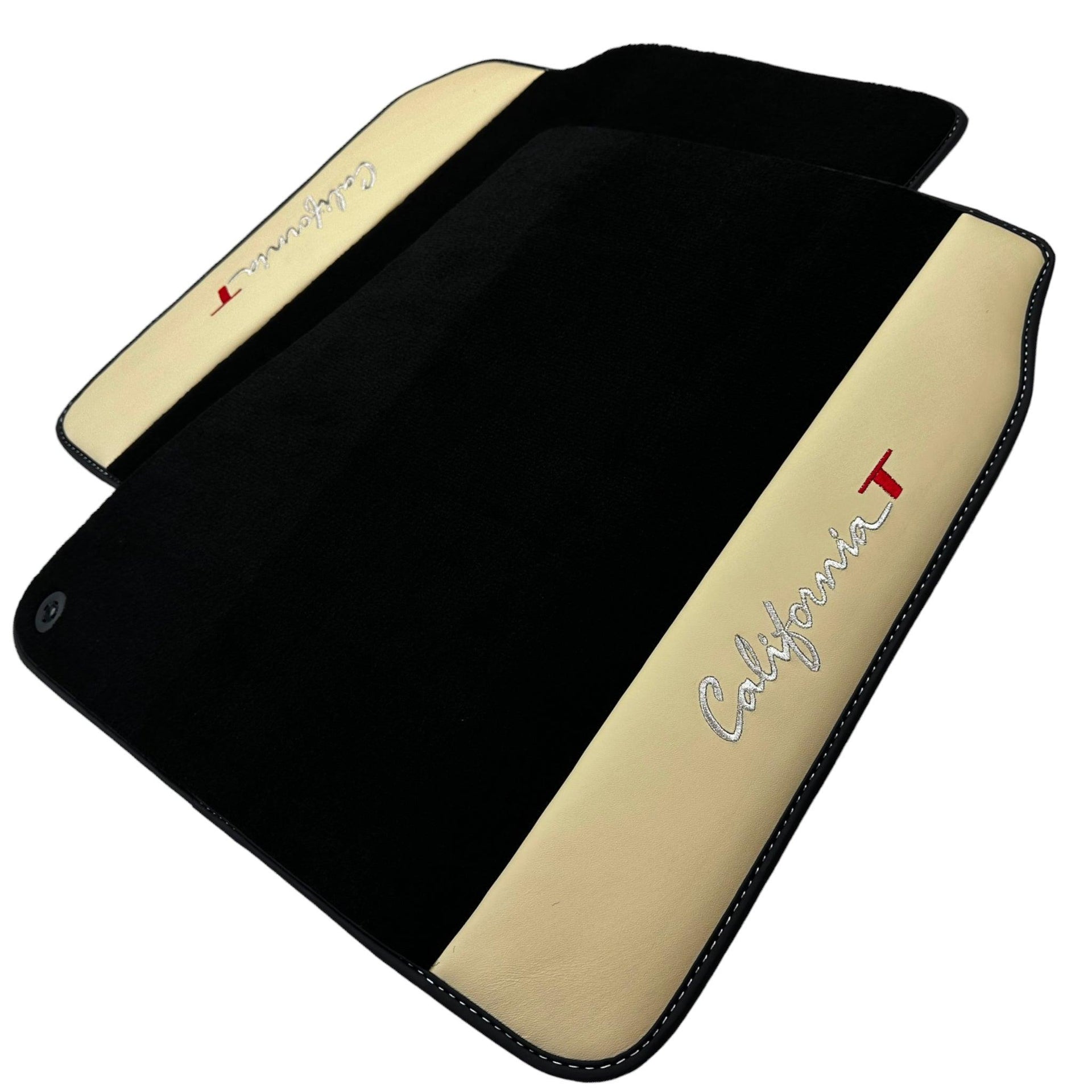 Black Floor Mats for Ferrari California T (2015–2018) Crema Nappa Leather - AutoWin
