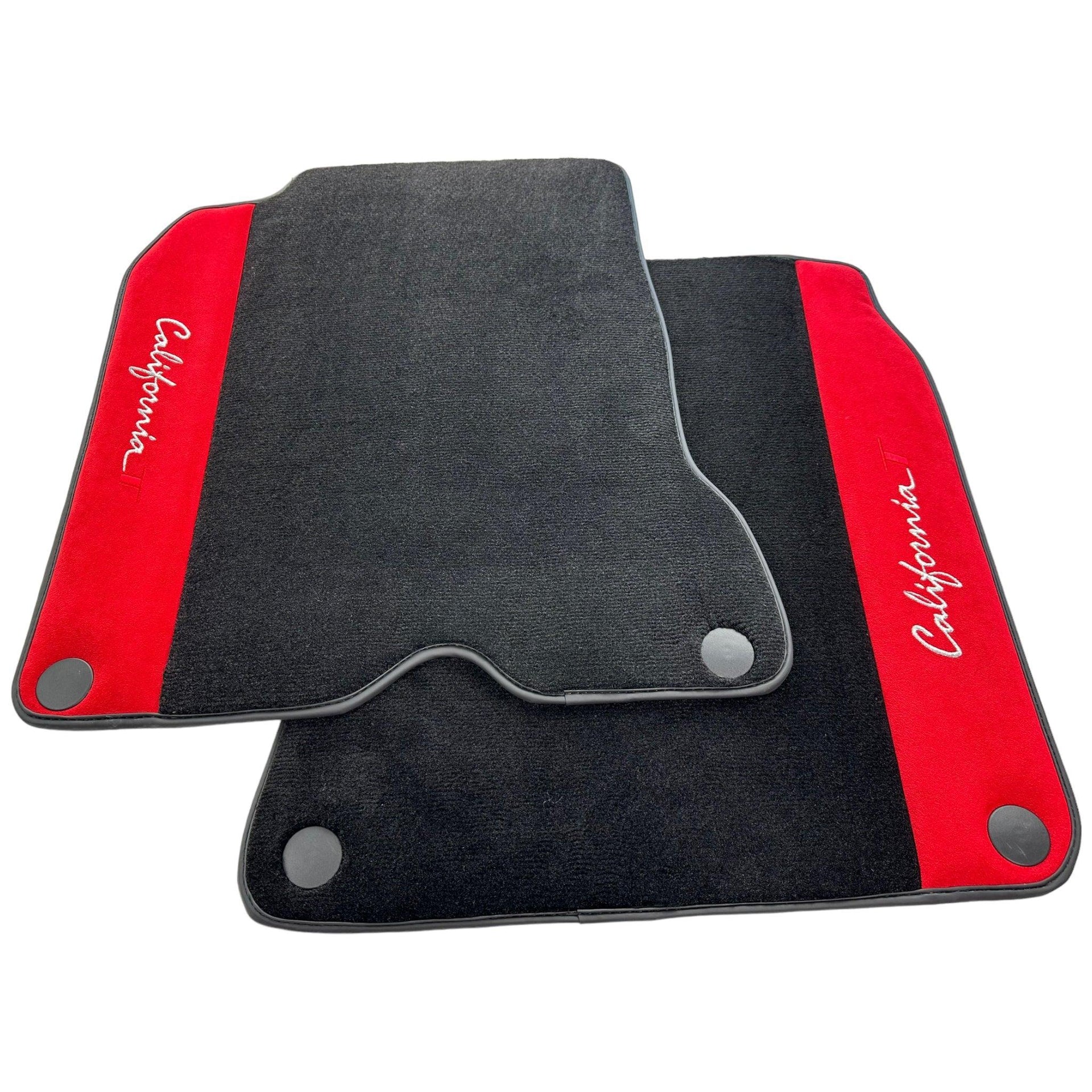 Black Floor Mats For Ferrari California T (2015-2018) with Red Alcantara Leather - AutoWin