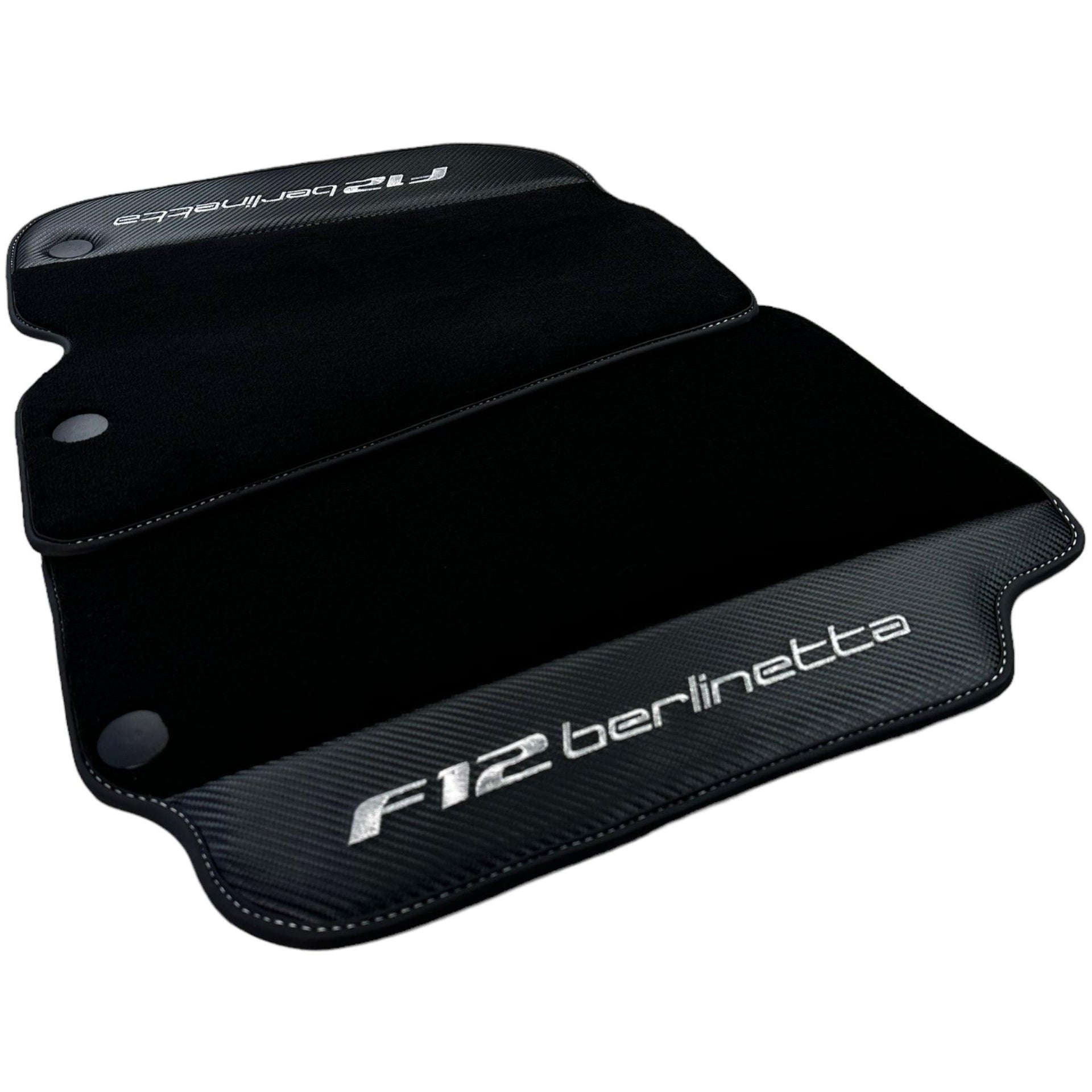 Black Floor Mats for Ferrari F12 Berlinetta (2012-2022) with Carbon Leather - AutoWin