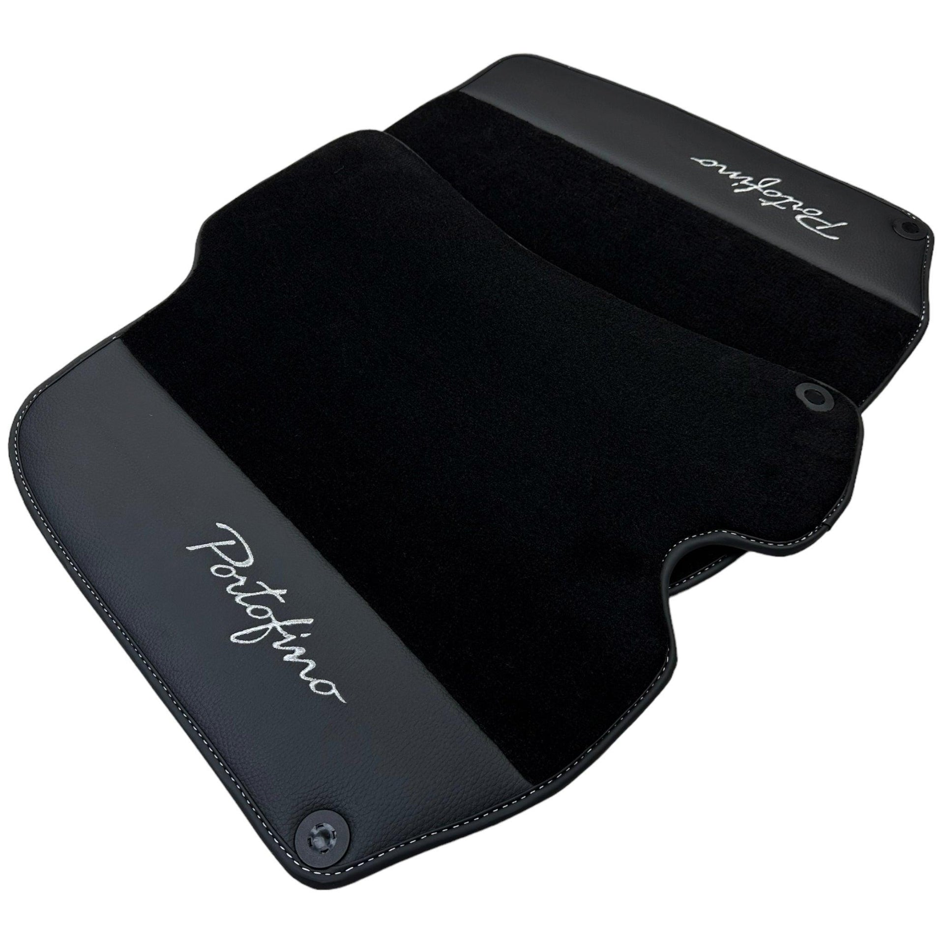 Black Floor Mats For Ferrari Portofino (2018-2023) With Leather - AutoWin