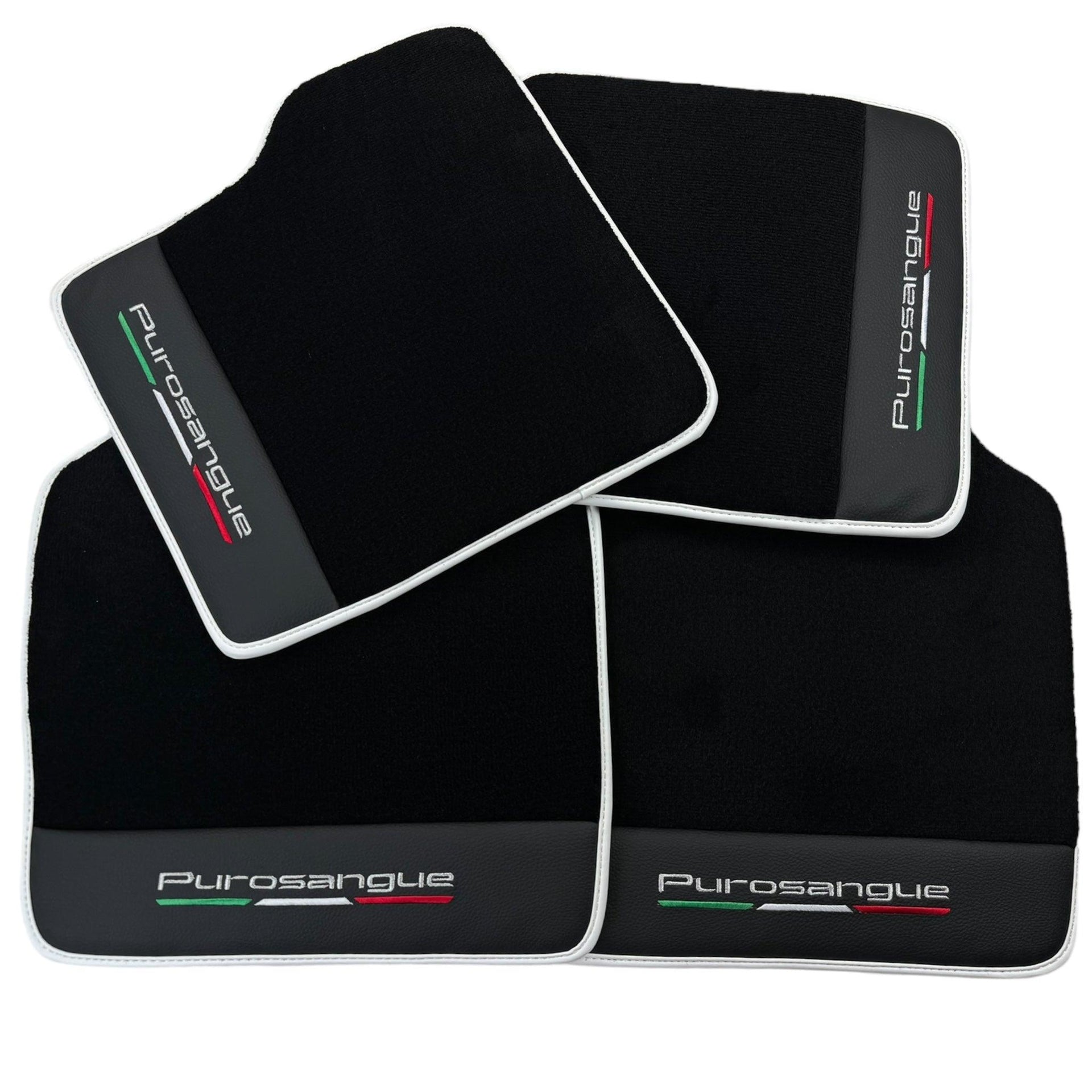 Black Floor Mats for Ferrari Purosangue with Leather and White Trim | Italian Edition - AutoWin