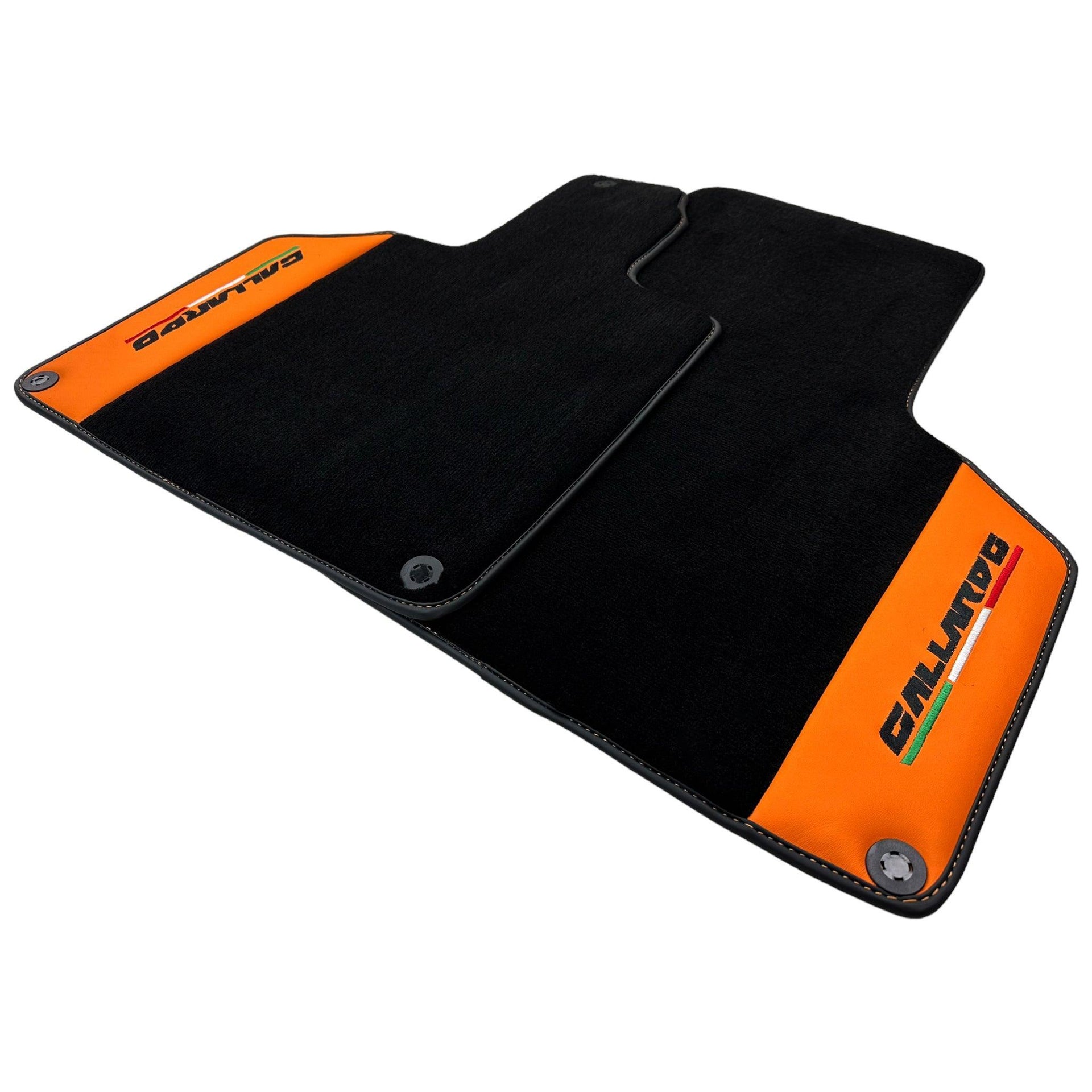 Black Floor Mats for Lamborghini Gallardo With Orange Arancia Leonis Nappa Leather - AutoWin