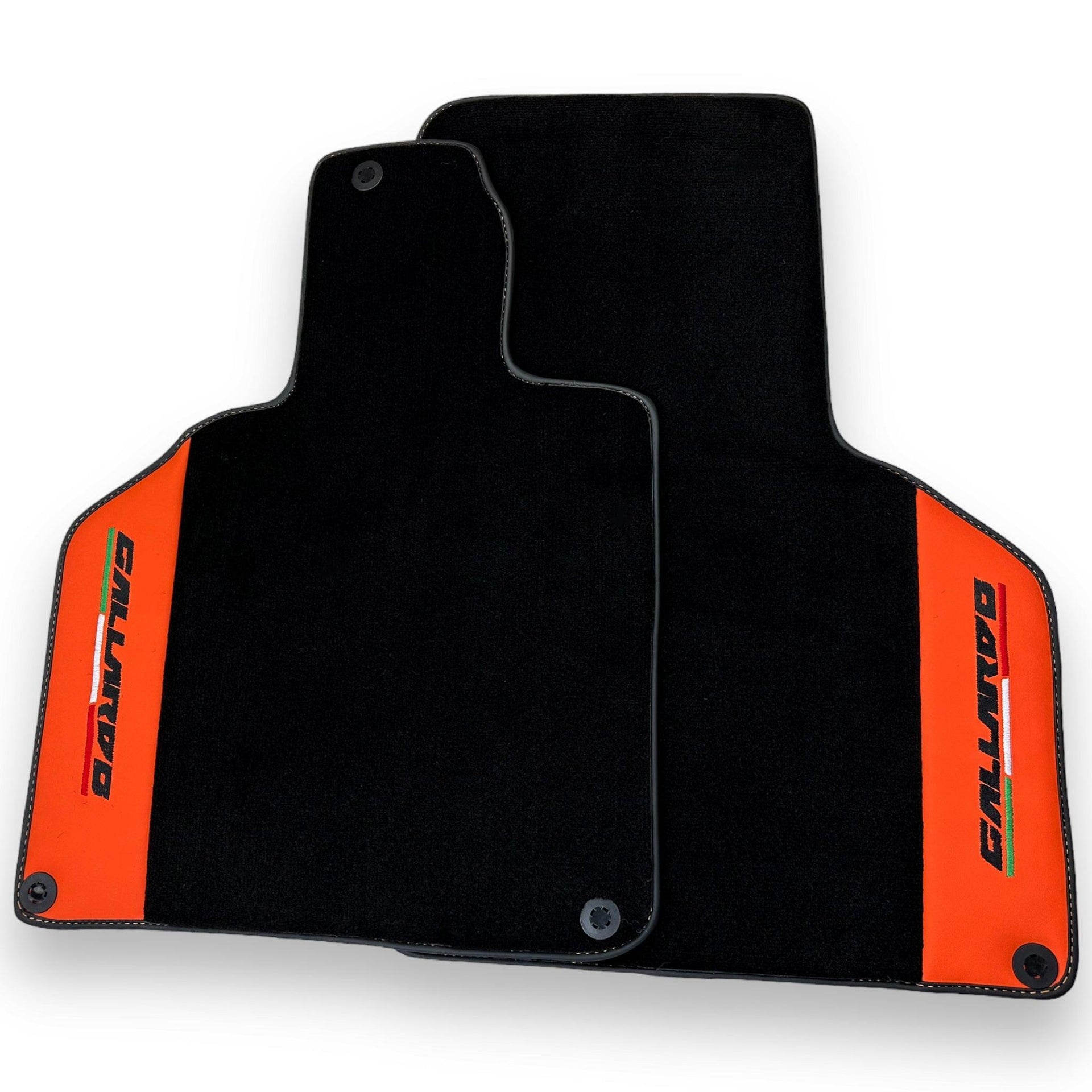 Black Floor Mats for Lamborghini Gallardo With Orange Arancia Mira Nappa Leather - AutoWin