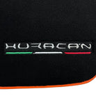 Black Floor Mats for Lamborghini Huracan (2014-2023) with Orange Leather Trim - AutoWin