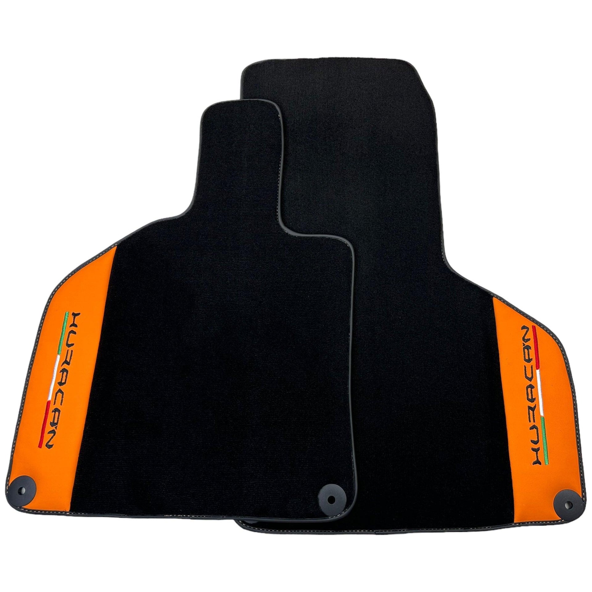 Black Floor Mats for Lamborghini Huracan With Orange (Arancia Leonis) Nappa Leather - AutoWin