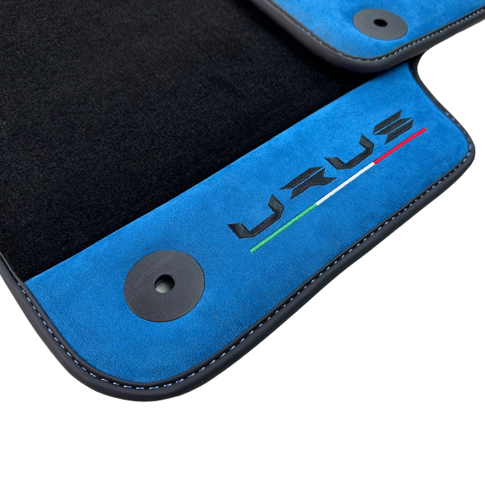 Black Floor Mats For Lamborghini Urus With Blue Alcantara Leather - AutoWin