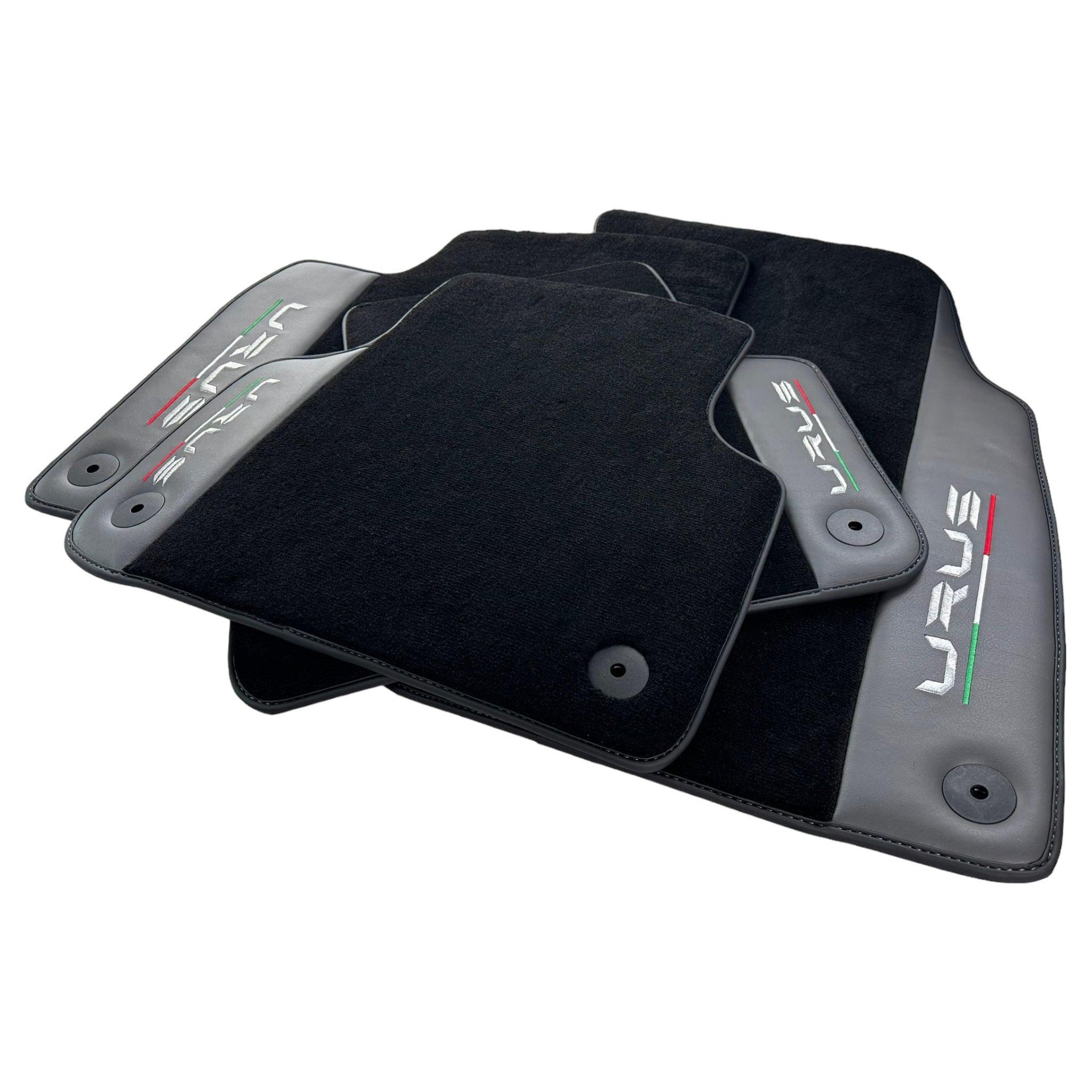 Black Floor Mats for Lamborghini Urus With Dark Gray Leather - AutoWin