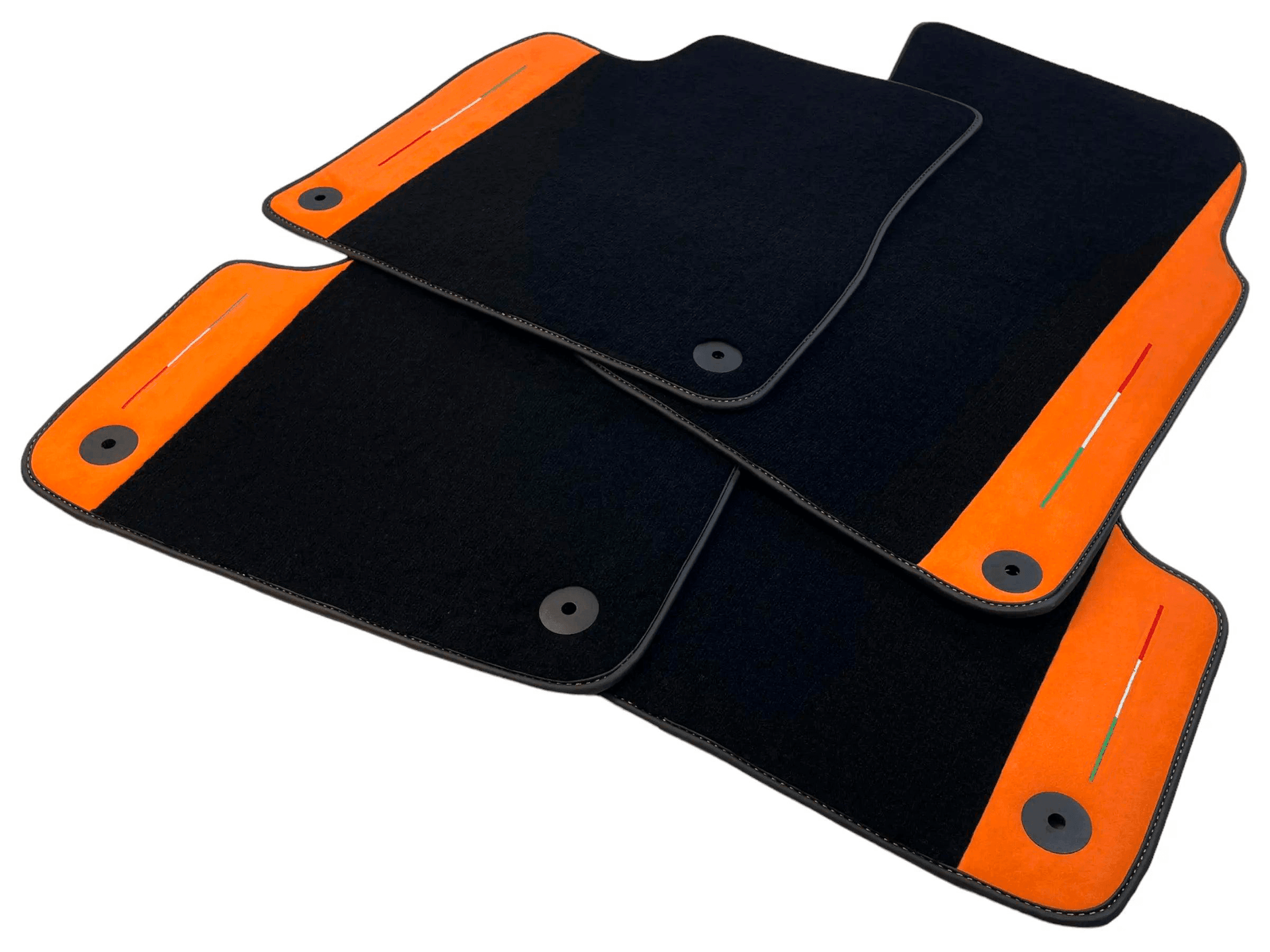 Black Floor Mats For Lamborghini Urus With Orange Alcantara Leather - AutoWin