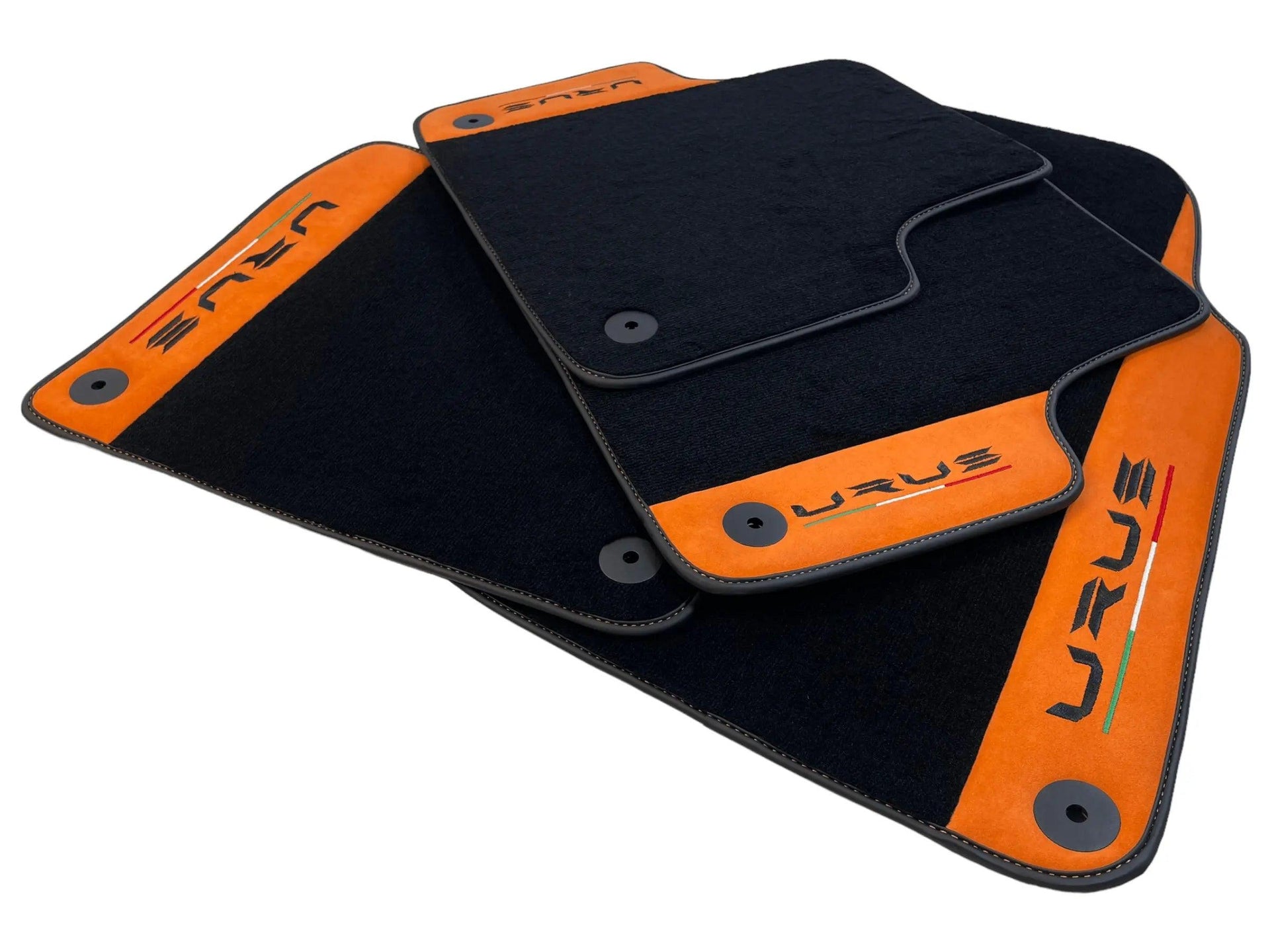 Black Floor Mats For Lamborghini Urus With Orange Alcantara Leather - AutoWin