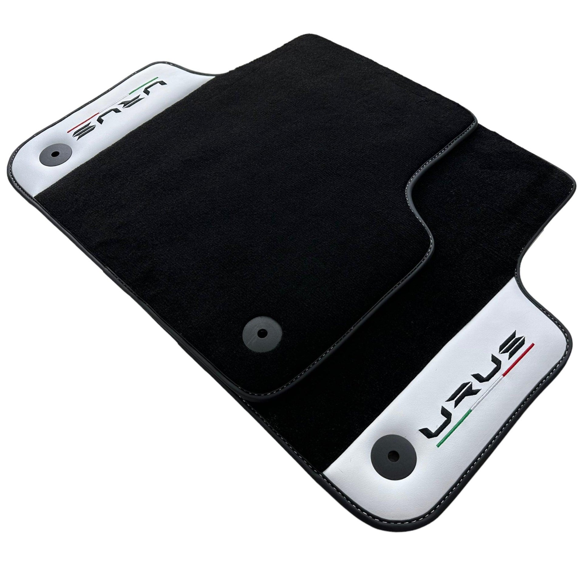 Black Floor Mats for Lamborghini Urus With White Leather - AutoWin