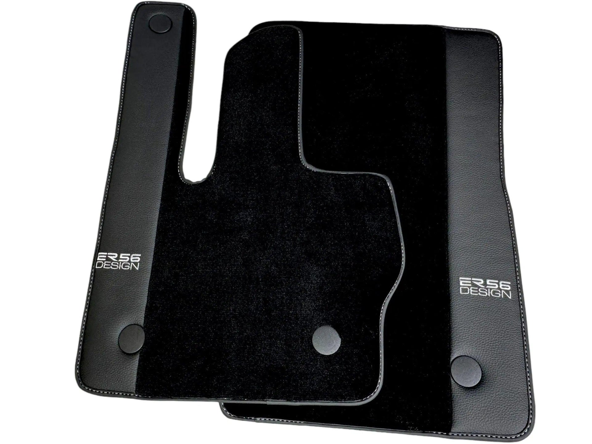 Black Floor Mats For Mercedes-Benz G Class W461 (1979-2008) With Leather Borders ER56 Design - AutoWin