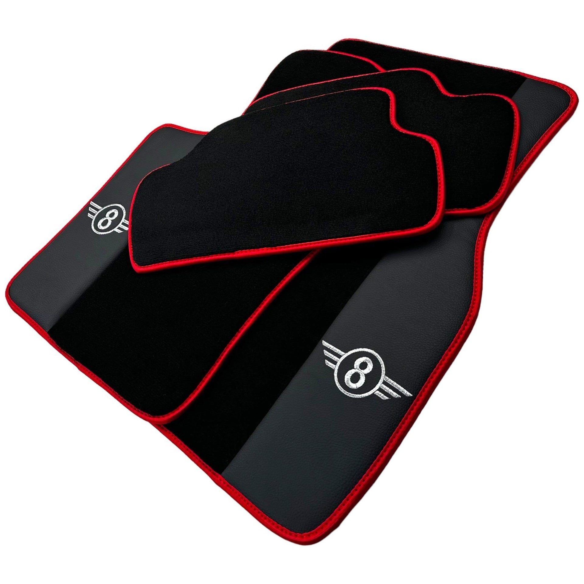 Black Floor Mats for Mini Cooper / One F56 3-doors (2014-2023) With Leather | Red Trim - AutoWin