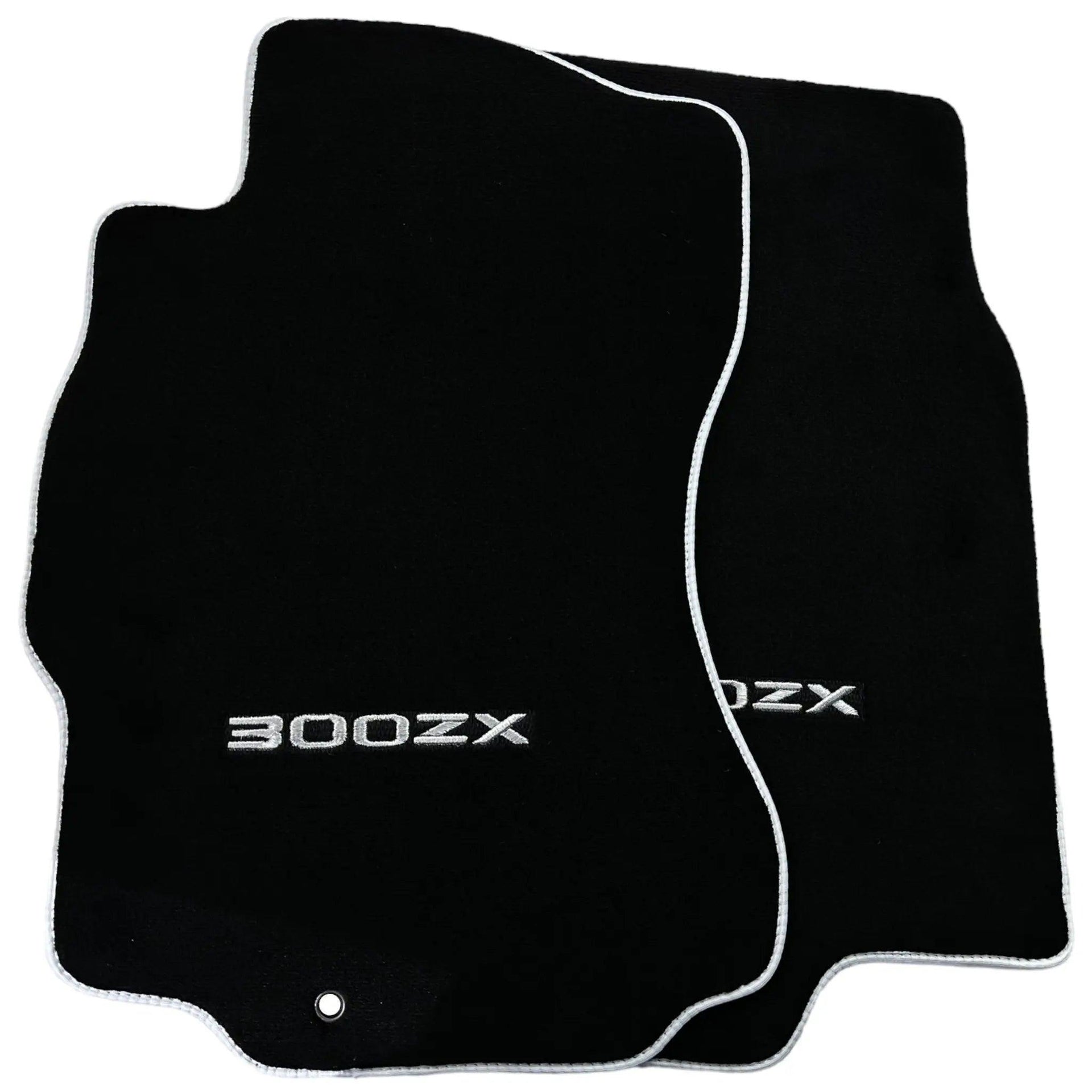 Black Floor Mats For Nissan 300ZX (1990-2000) with White Trim - AutoWin