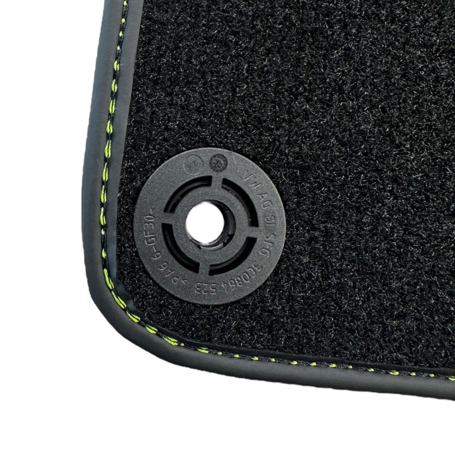 Black Floor Mats for Porsche 981 Boxster (2013-2016) with Green Leather ER56 Design - AutoWin