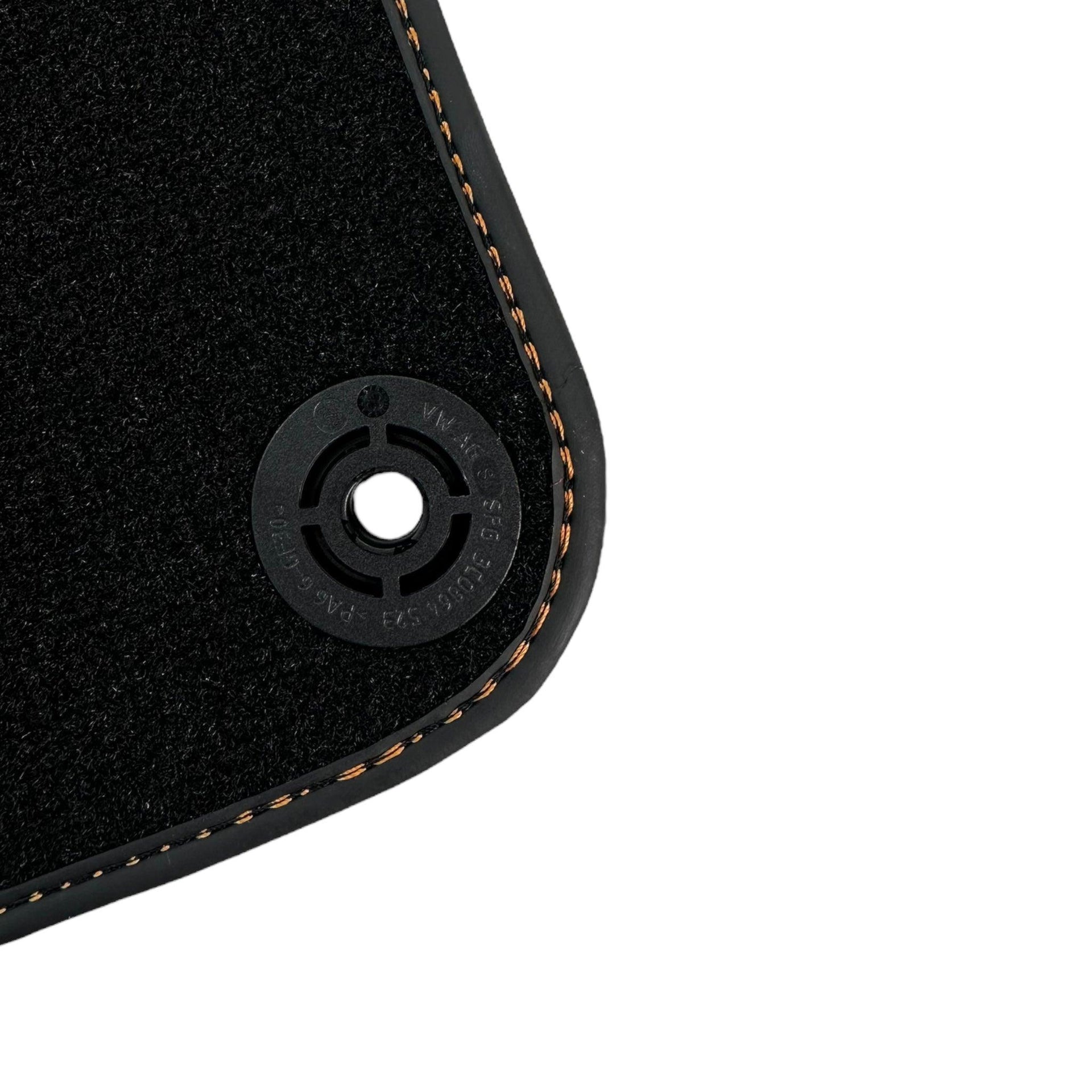 Black Floor Mats for Porsche 981 Boxster (2013-2016) with Orange Alcantara Leather ER56 Design - AutoWin