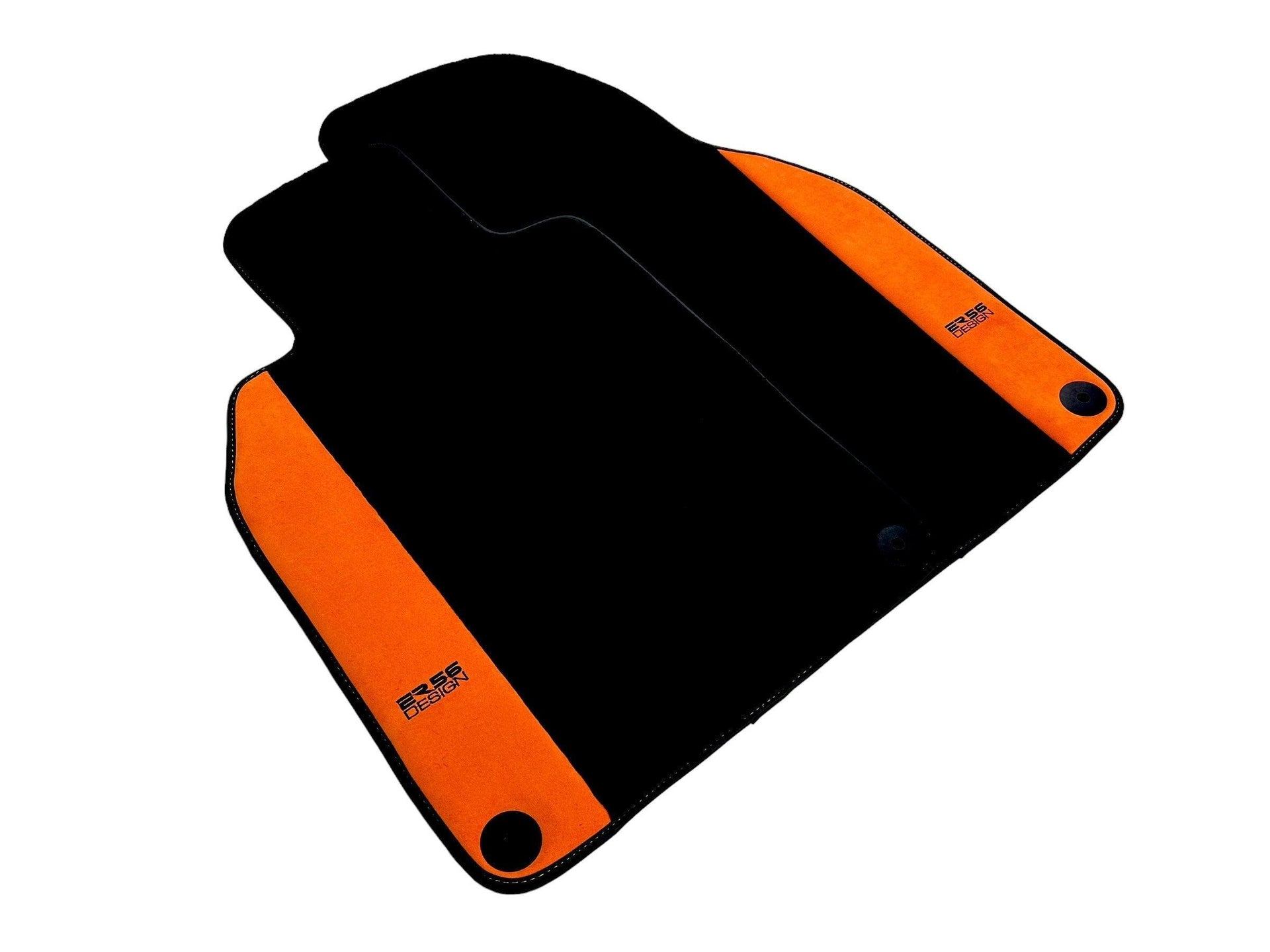 Black Floor Mats for Porsche 981 Boxster (2013-2016) with Orange Alcantara Leather ER56 Design - AutoWin