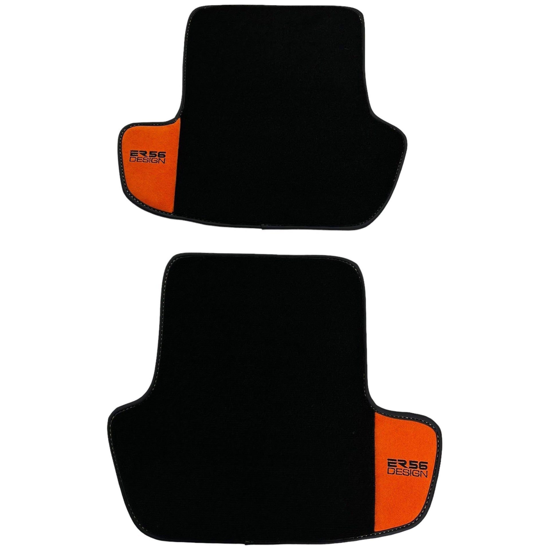 Black Floor Mats for Porsche Taycan (2019-2023) with Orange Alcantara Leather ER56 Design - AutoWin