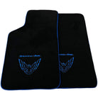 Black Floor Mats with Blue Trim for Pontiac FireBird (1970-1981) with Trans Am Logo - AutoWin