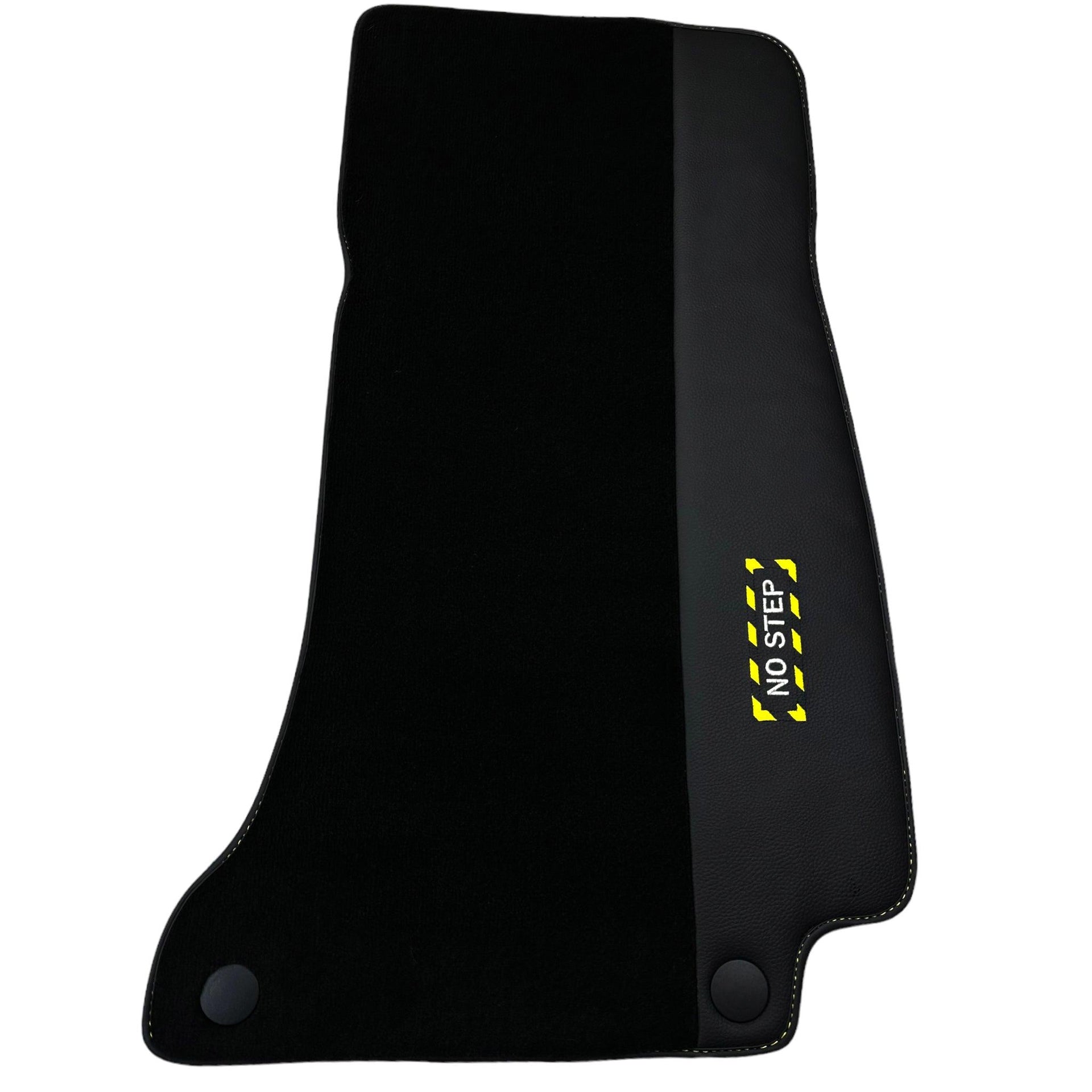 Black Floor Mats with Leather for Mercedes Benz E-Class W213 Sedan (2016-2020) - "Jet Fuel Only" - AutoWin