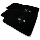 Black Floor Mats with White Trim For Ford Mustang V (2004-2010) With Pony - AutoWin