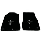 Black Floor Mats with White Trim for Ford Mustang V FL (2011-2014) With Pony - AutoWin