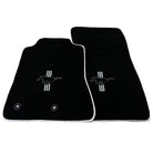 Black Floor Mats with White Trim For Ford Mustang VI (2015-2023) With Pony - AutoWin