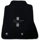 Black Floor Mats with White Trim For Ford Mustang VI (2015-2023) With Pony - AutoWin