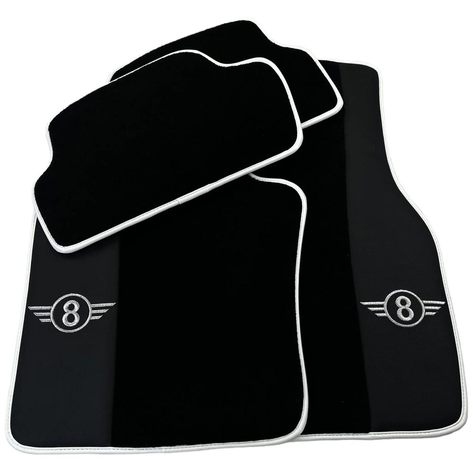 Black Floor Mats for Mini Cooper F56 (2013-2022) with Leather | White Trim - AutoWin