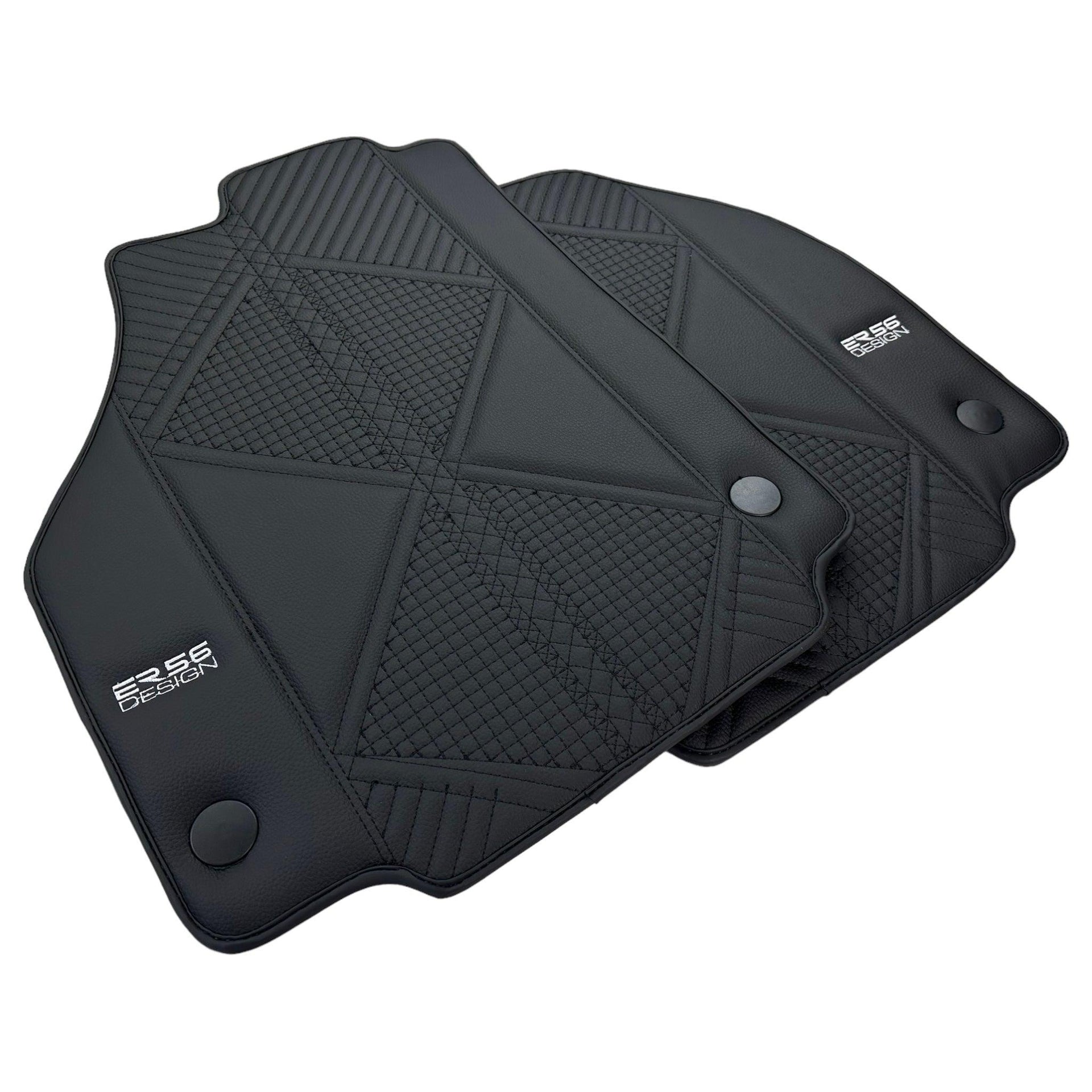 Black Leather Floor Mats For Ferrari 488 Spider (2016-2022) ER56 Design - AutoWin