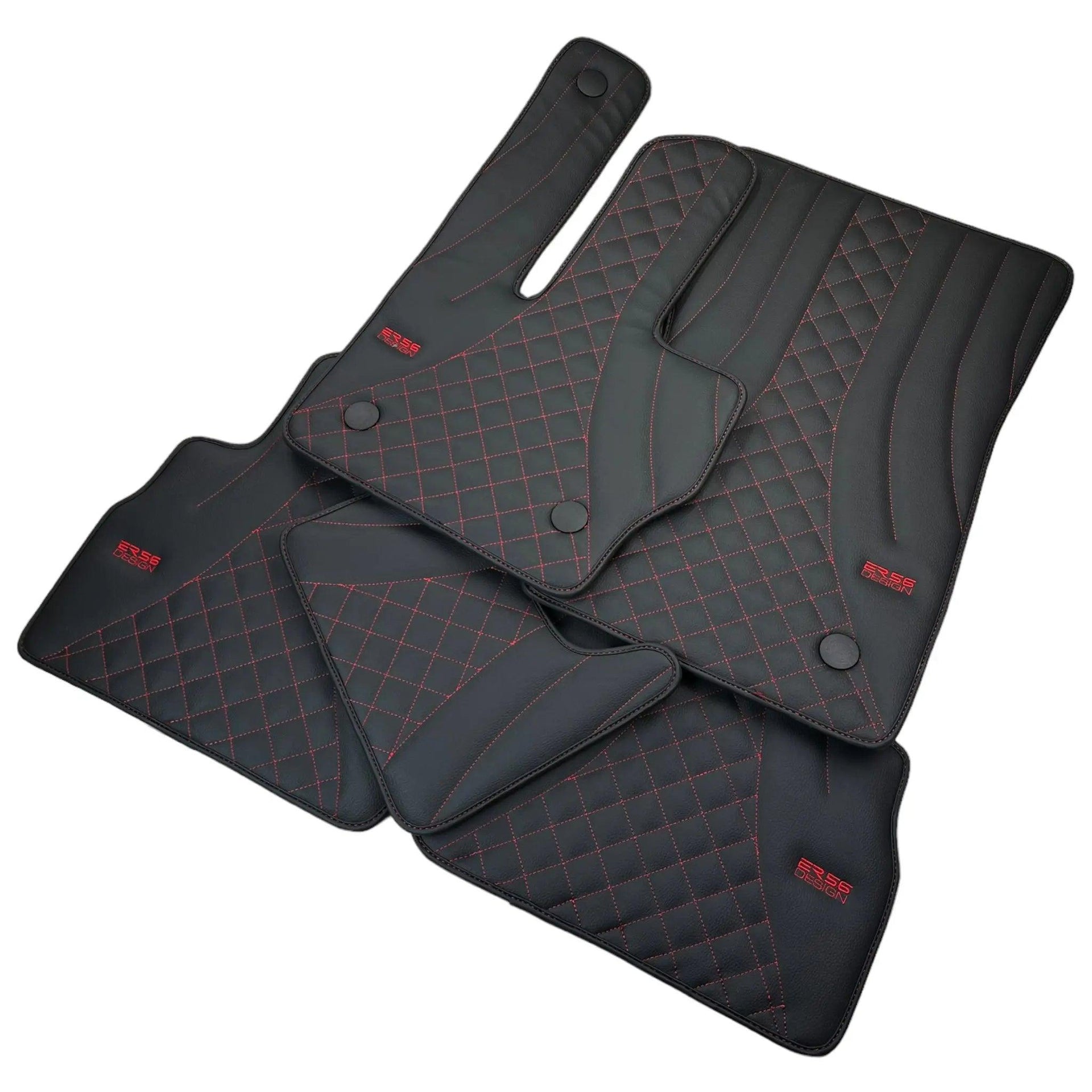 Black Leather Floor Mats for Mercedes-Benz G Class W461 (1979-2008) ER56 Design - AutoWin
