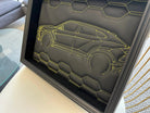 Black Leather Lamborghini Urus Inspired Wall Art: Embroidered Yellow Stitch - AutoWin